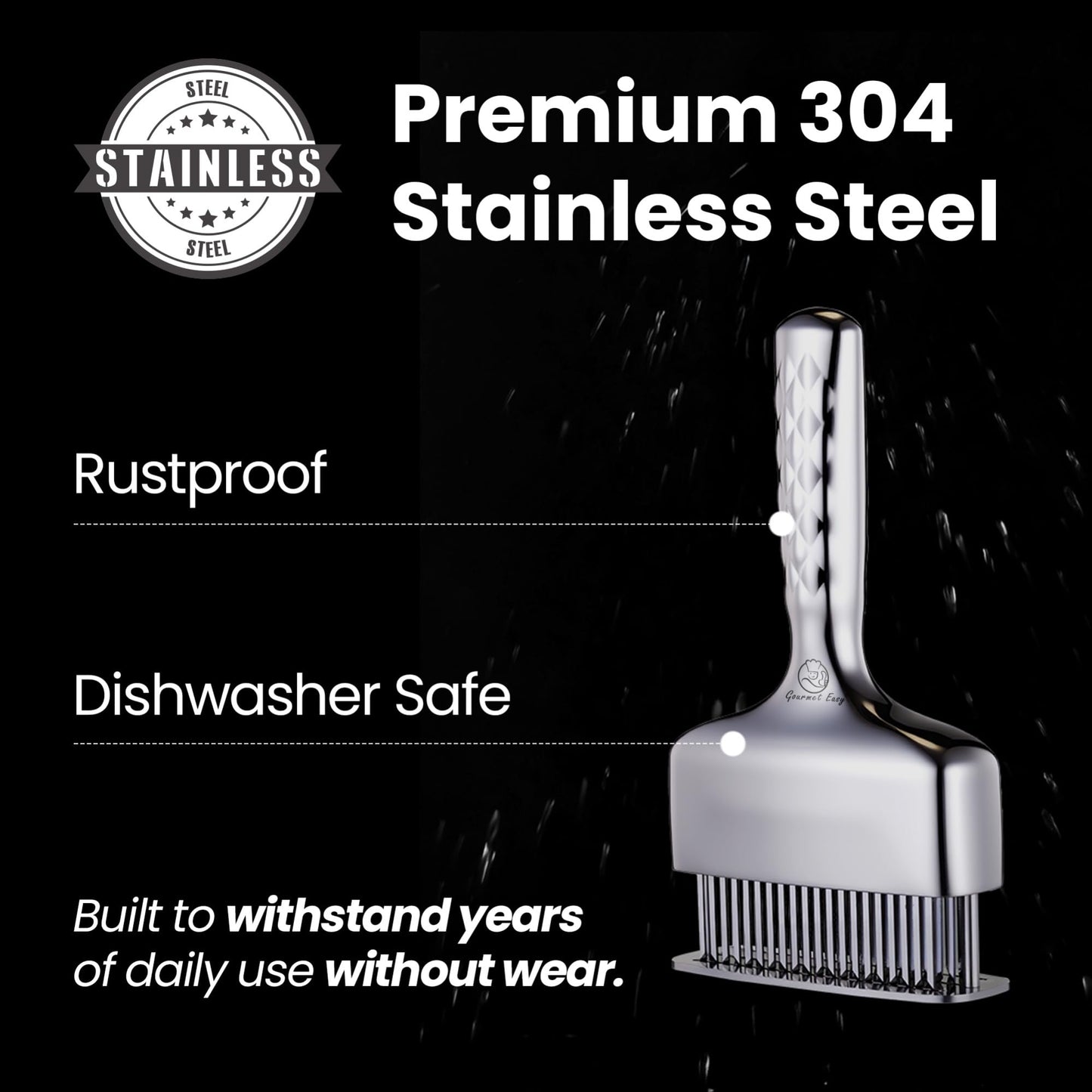 Meat Tenderizer Tool, Stainless Steel Blade Tenderizer for Meat – Extra Long Handle, Rustproof One-Piece Meat Tenderizer Mallet & Hammer, Steak Cooking Accessories, No Assembly Needed, 5-Year Warranty