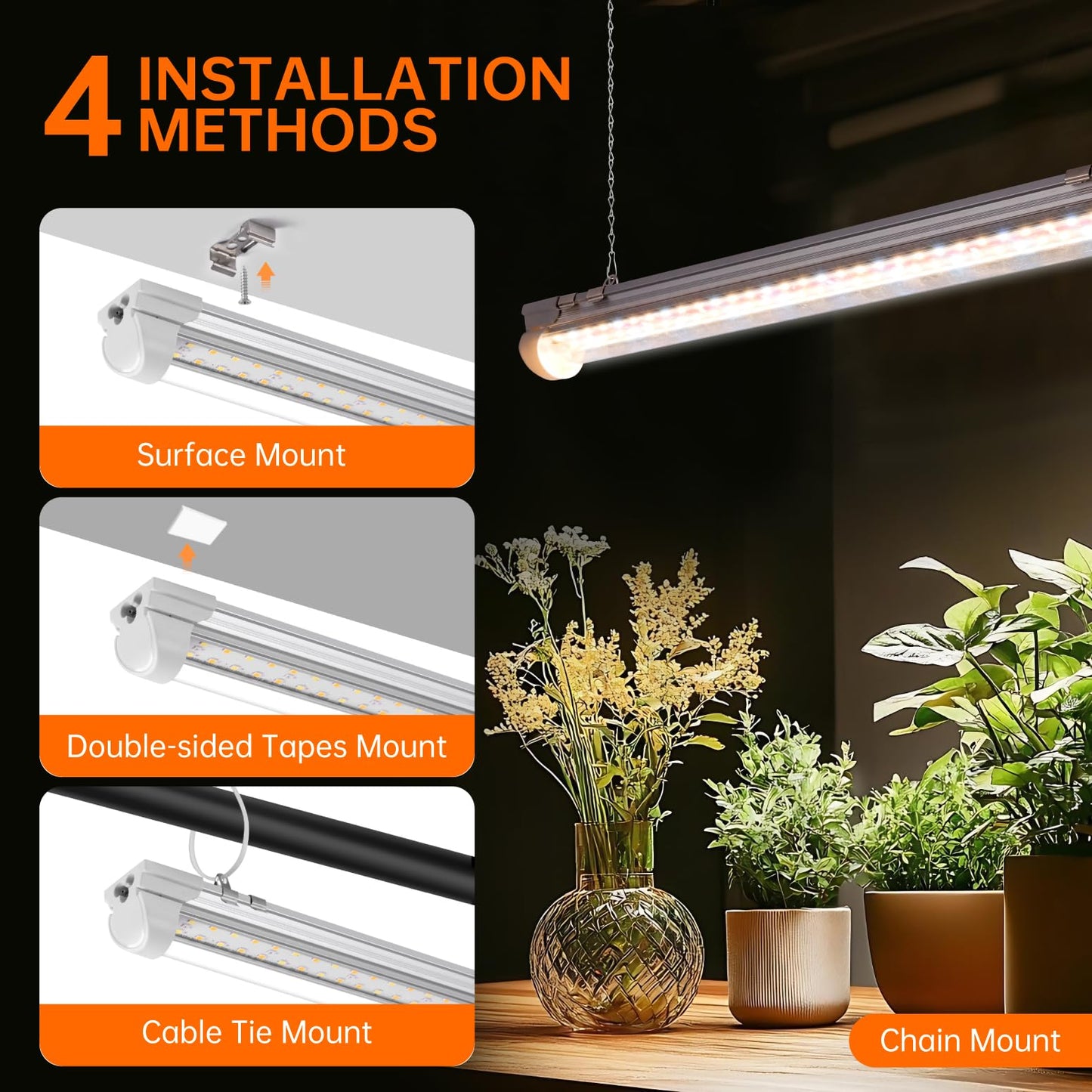 Bstrip T8 Grow Light, 1.4FT 108W (6 x 18W) Plant Lights for Indoor Growing, Full Spectrum with 660nm Red LEDs, 3467K, Ideal for Indoor Plants, Greenhouse, Linkable Design with On/Off Switch, 6-Pack