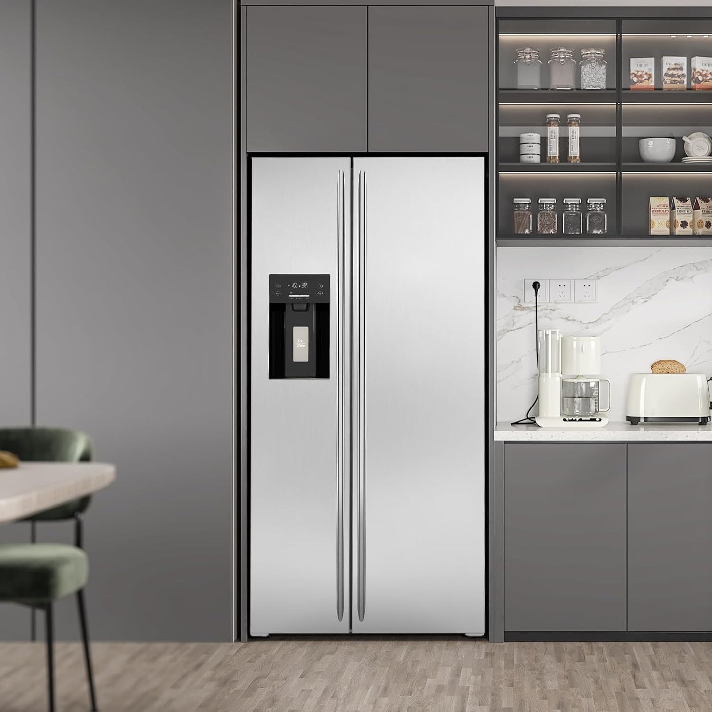 20 Cu.ft. Large Refrigerator Fridge, 2 French Door Stainless Steel with Water Dispensor, Ice Maker for the Kitchen