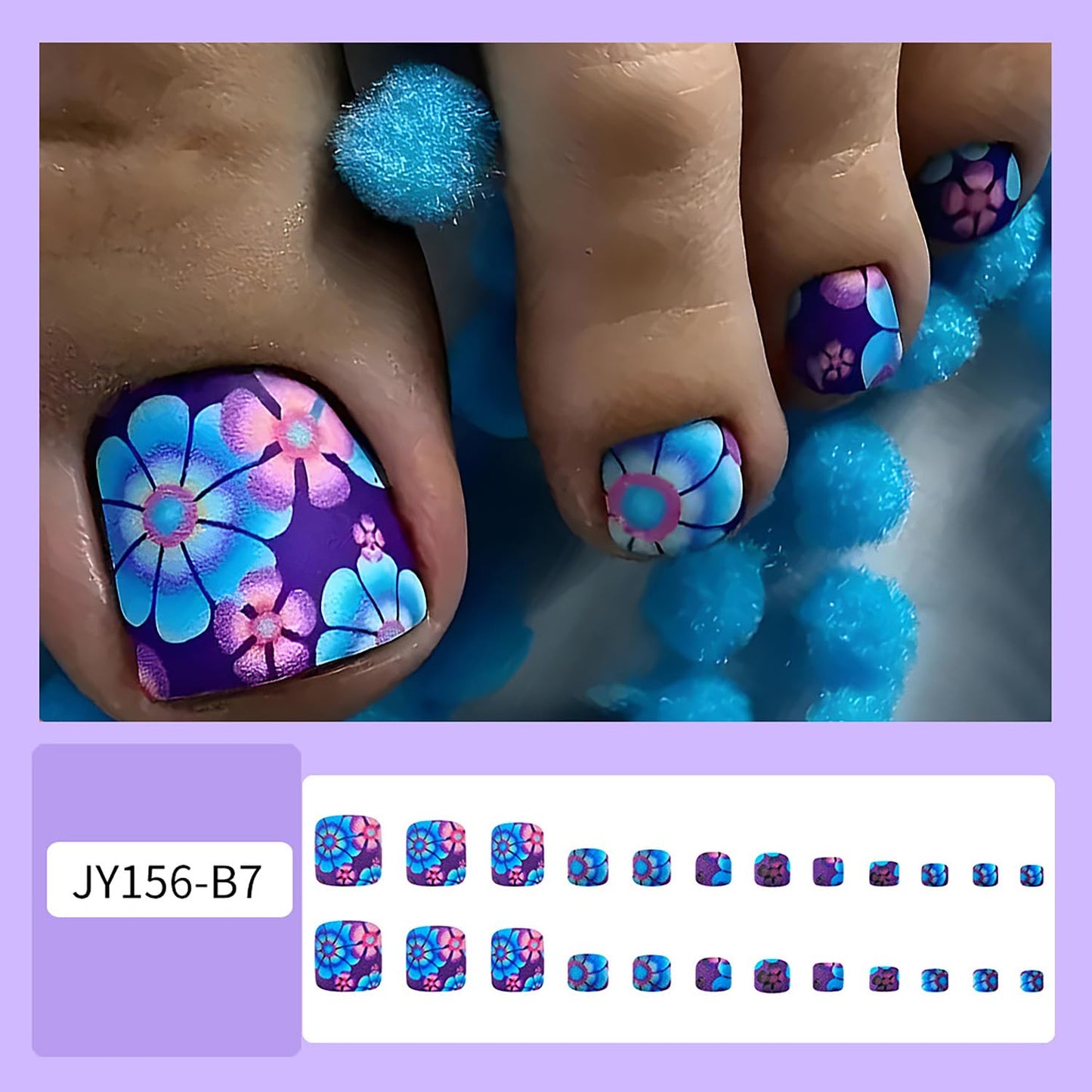 FIEONCIY Press on Toenails with Designs Acrylic Fake Nails for Toe Artificial False Nails with Charms Glue on Toe Nails for Spring Summer Stick on Toenails for Women Girls(JY156)