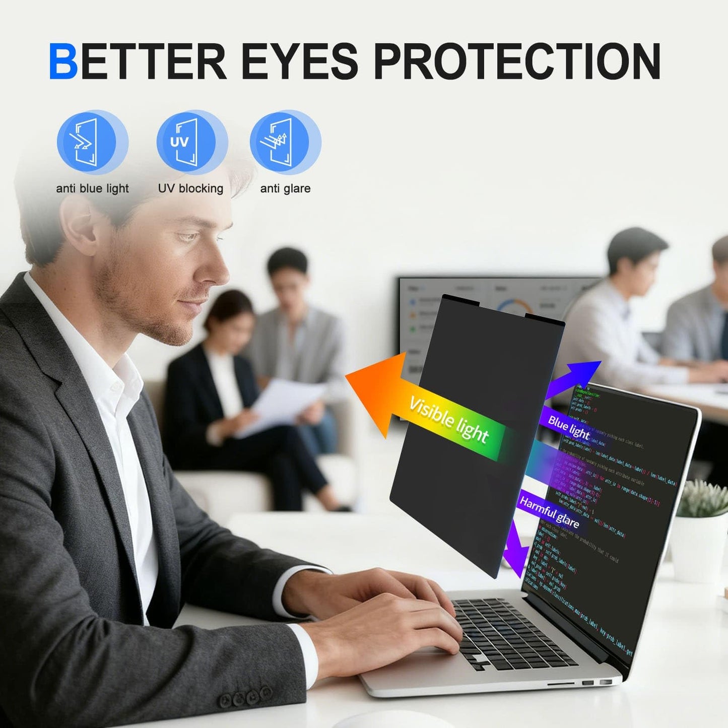 2Pack Magnetic 15.6 Inch Laptop Privacy Screen 16:9 Aspect Ratio, Removable Anti-Blue/Glare Protector Film, Anti Spy Desktop Security Private Filter 15.6in