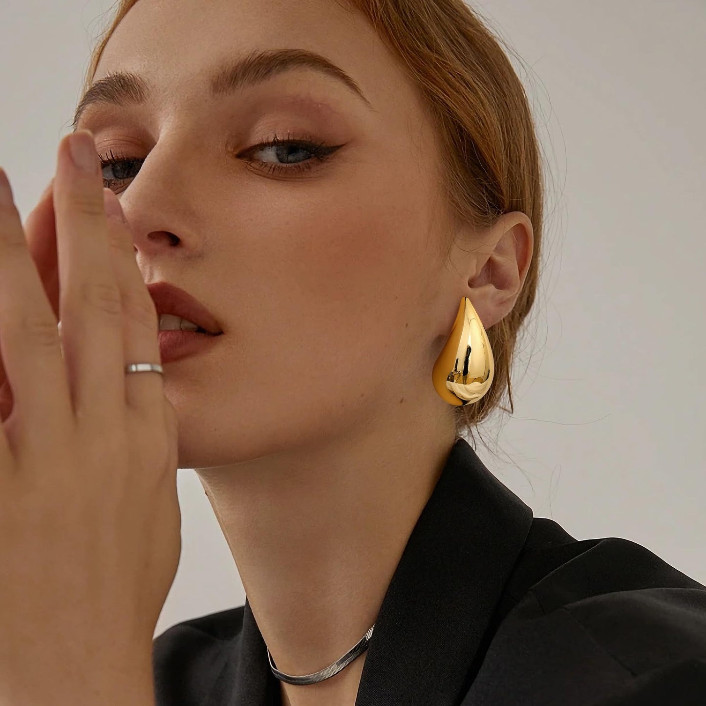 Gacimy 14K Gold Plated Teardrop Earrings Dupes for Women, Chunky Drop Earrings for Women with 925 Sterling Silver Post, 1.7 Inches