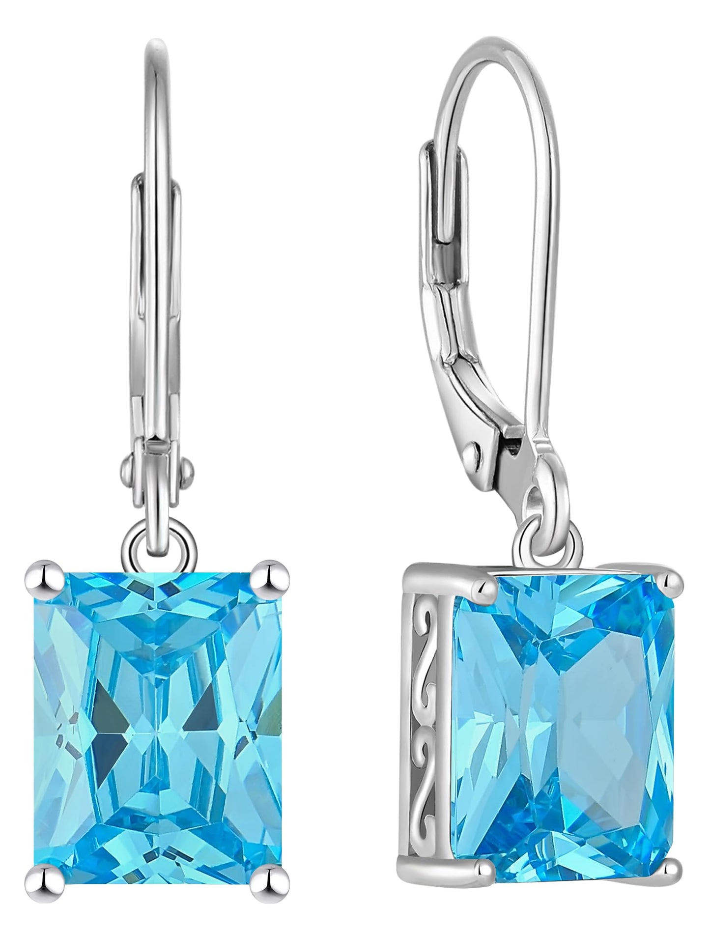YL Solitaire Dangle Drop Earrings 925 Sterling Silver Leverback Earrings 8X10MM Square Created Aquamarine Jewelry