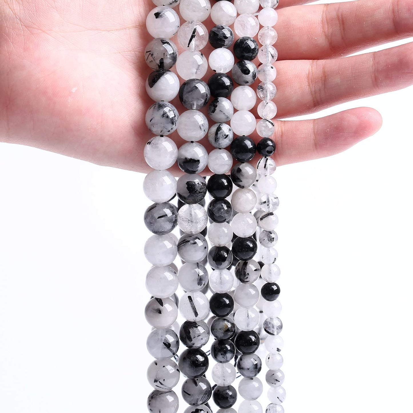 AAA Natural Black Quartz Rutilated Beads Round Loose Beads for Jewelry Making DIY Bracelet 60pcs 6mm Crystal Energy Healing Power Stone (Black Rutilated Quartz Crystal, 6mm)
