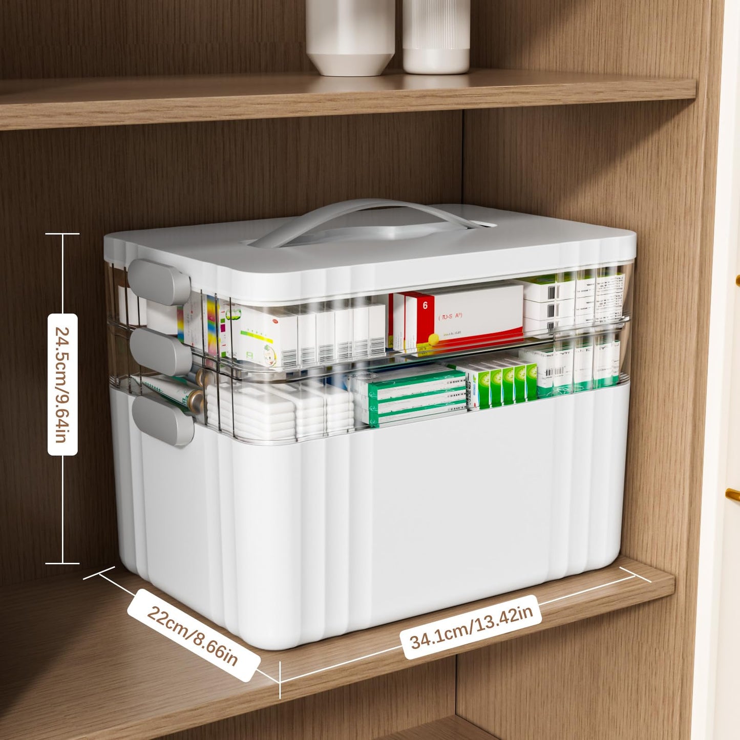 ARSTPEOE 3-Tier Medicine Organizer - Portable Medicine Cabinet with Plastic Handle, Multipurpose Medical Box, Pill Organizer, Empty First Aid Kit for Home