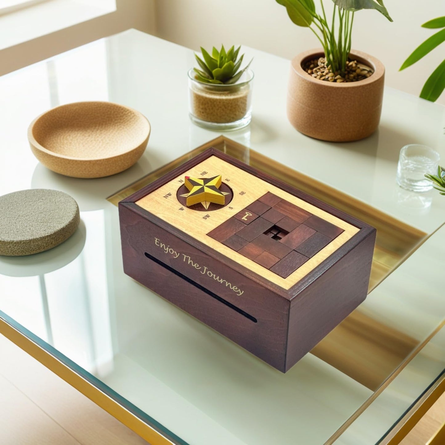 Navigation Enigma Secret Puzzle Box Money and Gift Card Holder in a Wood IQ Escape challenging Lock Box with Hidden Compartments Brainteaser