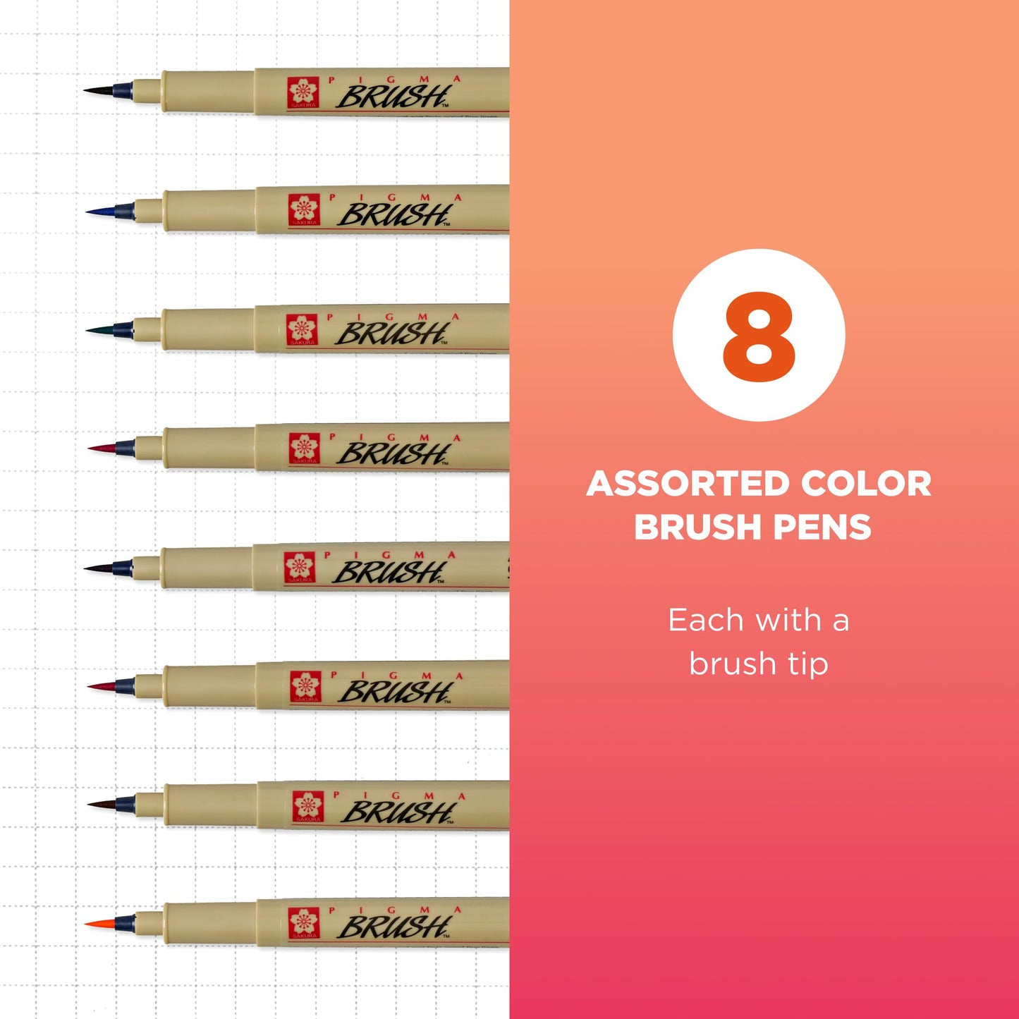 SAKURA Archival Brush Pens, 8 Set, Colors may vary, 8 Piece