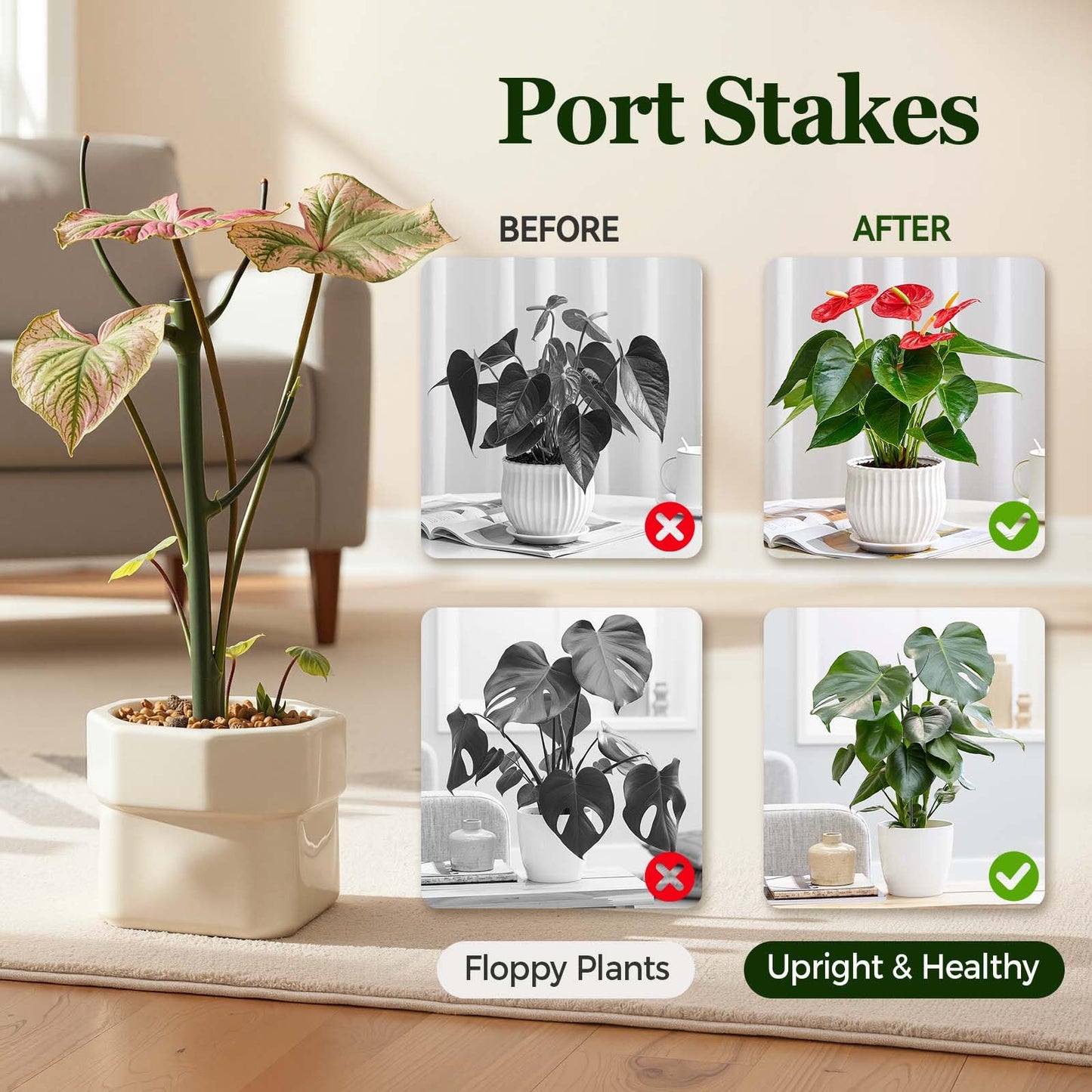 10 Pack Stackable Monstera Plant Support Stakes, Adjustable Plant Supports for Small Indoor Potted Plants, Pothos, Philodendron, Ivy & Climbing Vine Plants