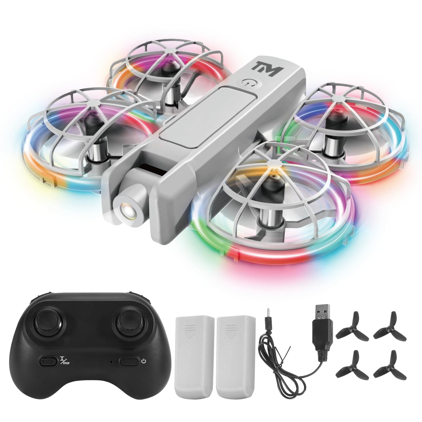 Mini Drone for Kids with 20 Cool Light Modes, Toy Drone with Guard, Altitude-Hold, 3D Flip, 2.4G Remote Control, 3 Speed Modes, 2 Batteries, indoor Outdoor Mini Quadcopter Toy for Beginners