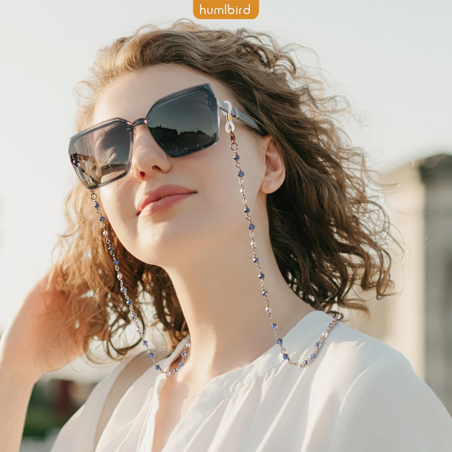 humlbird Glasses Chain Eyeglasses Chain Mask Lanyard Coloful Crystal Beaded Pearl Sunglasses Chain Dark Blue