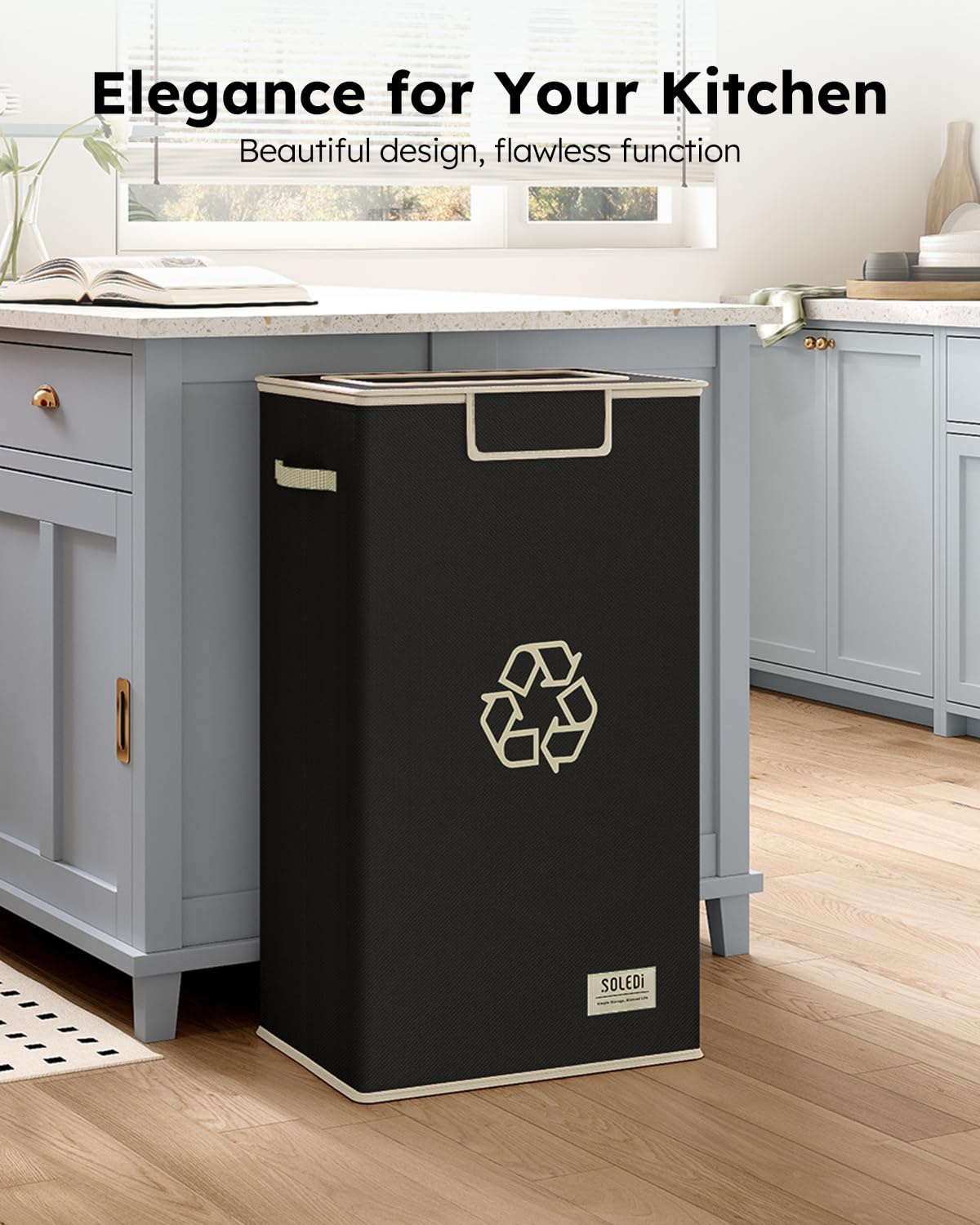 SOLEDI Recycle Bins for Kitchen,26 Gallon Recycling Bin with Lid and 2 Removeable Reusable Inner Bags,Indoor Recycling Trash Can for Collector of Bottles Cans, and Plastic,Black