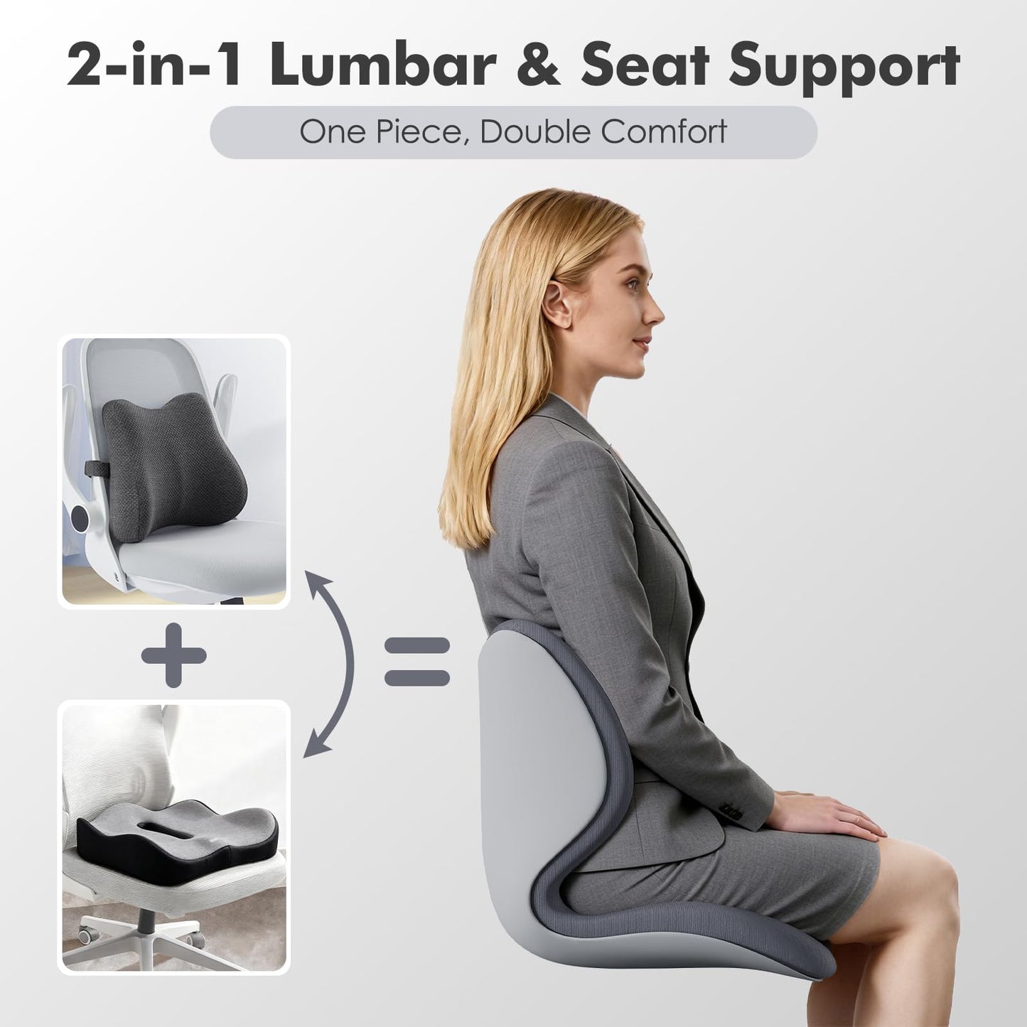Civa Ergonomic Back Support Cushion for Office & Wheelchair, Posture Support for Long Sitting, Lumbar System & Extra-Thick Memory Foam for Sciatica Pain Relief
