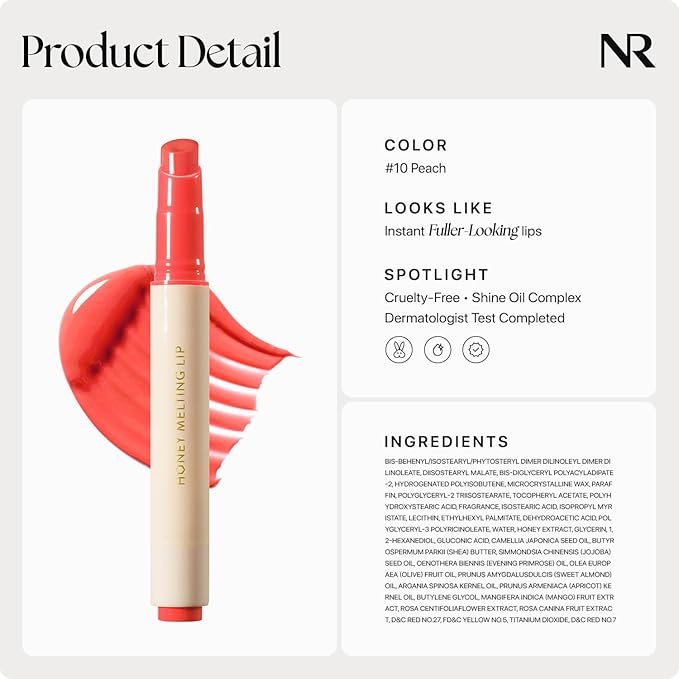 Nature Republic HONEY MELTING LIP (10 PEACH) SOFT LIP STICK, Hydrating Gloss, Moisturizing balms, Sheer tint, Shine & Glowy Finish, korean make up, Stocking Stuffers