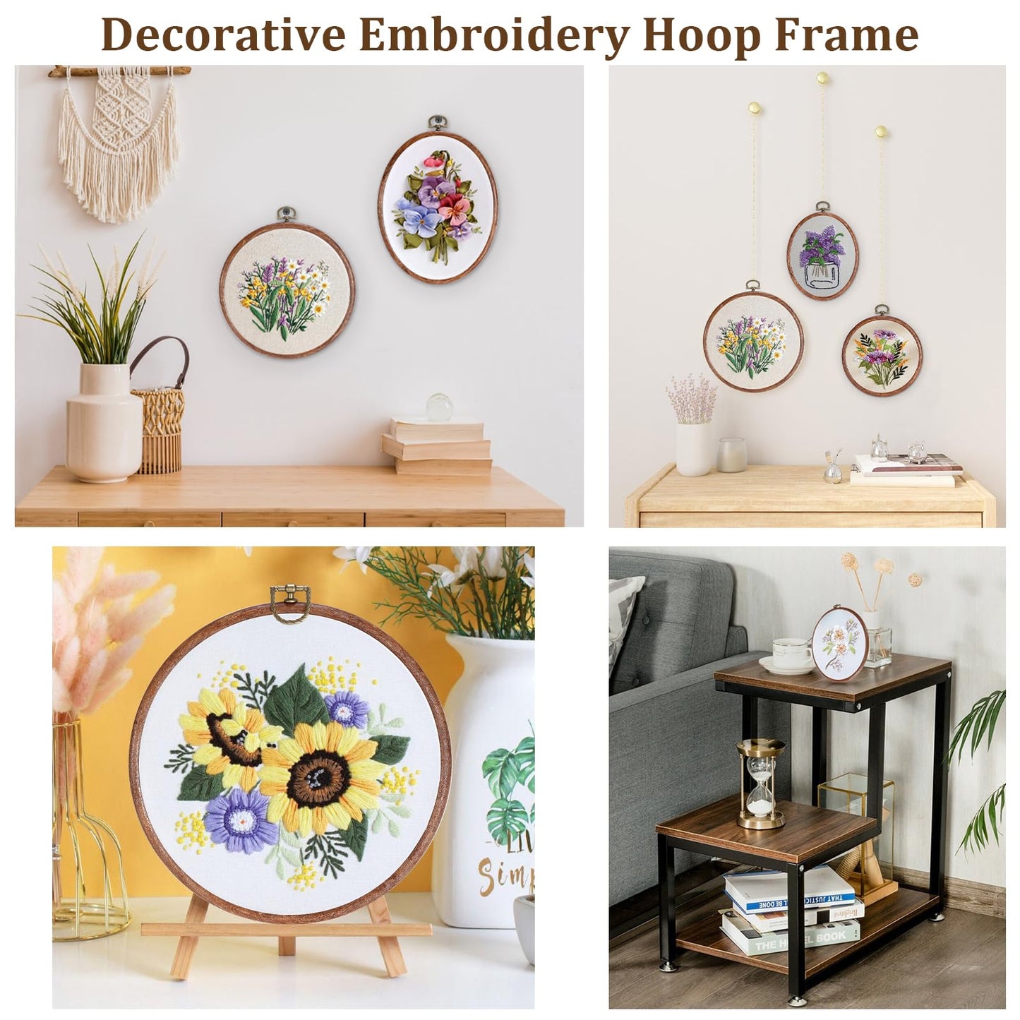 OwnMy 6PCS Embroidery Hoops with Hanging Rings - Decorative Imitated Wood Embroidery Hoop Frames for Display, 3 Oval and 3 Circle Cross Stitch Hoops for DIY Sewing Crafts