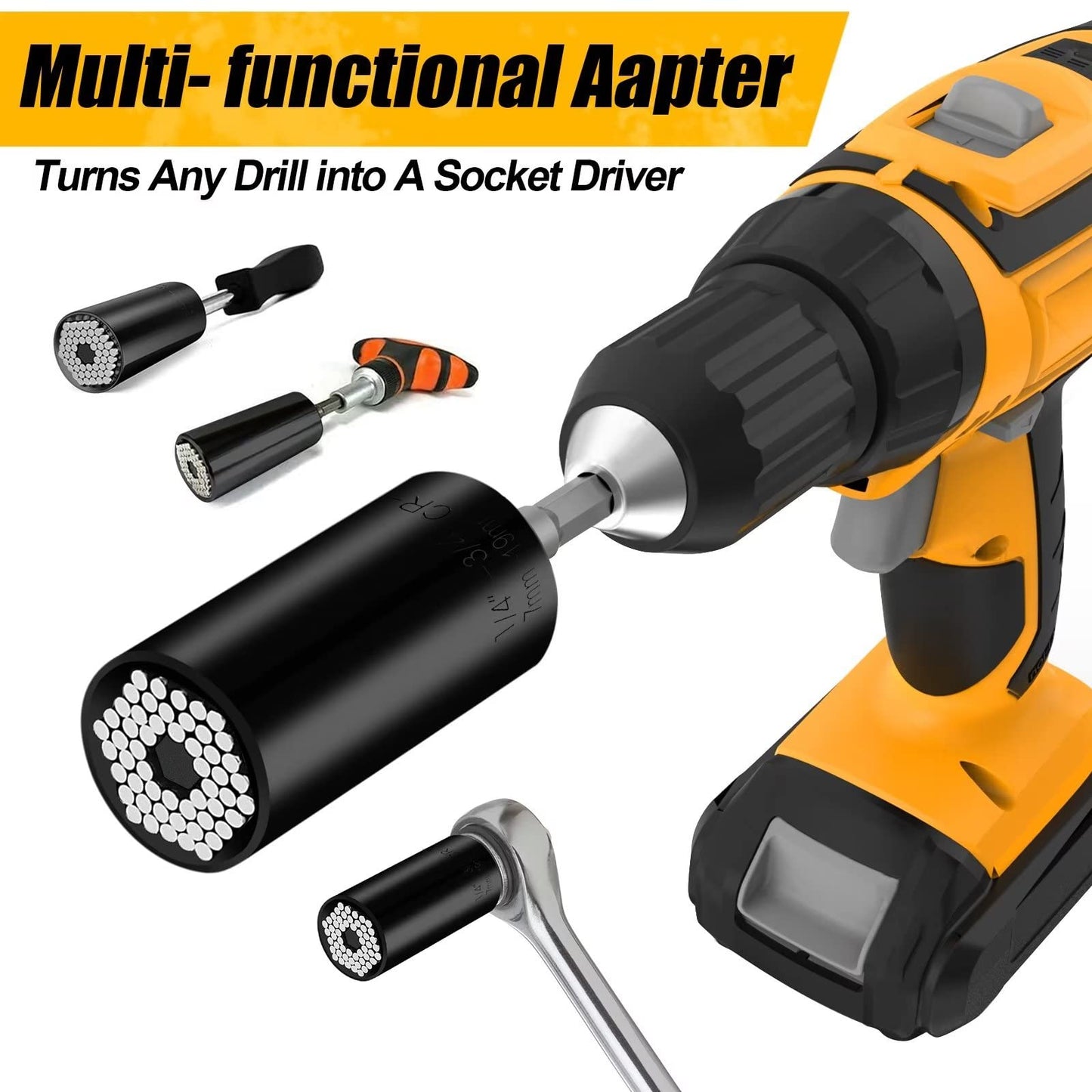 Stocking Stuffers for Adults Men, Super Universal Socket Tools Gifts Socket Set with Power Drill Adapter(7-19 Mm) Christmas Gifts for Men Dad Handyman Husband Him, Cool Gadgets