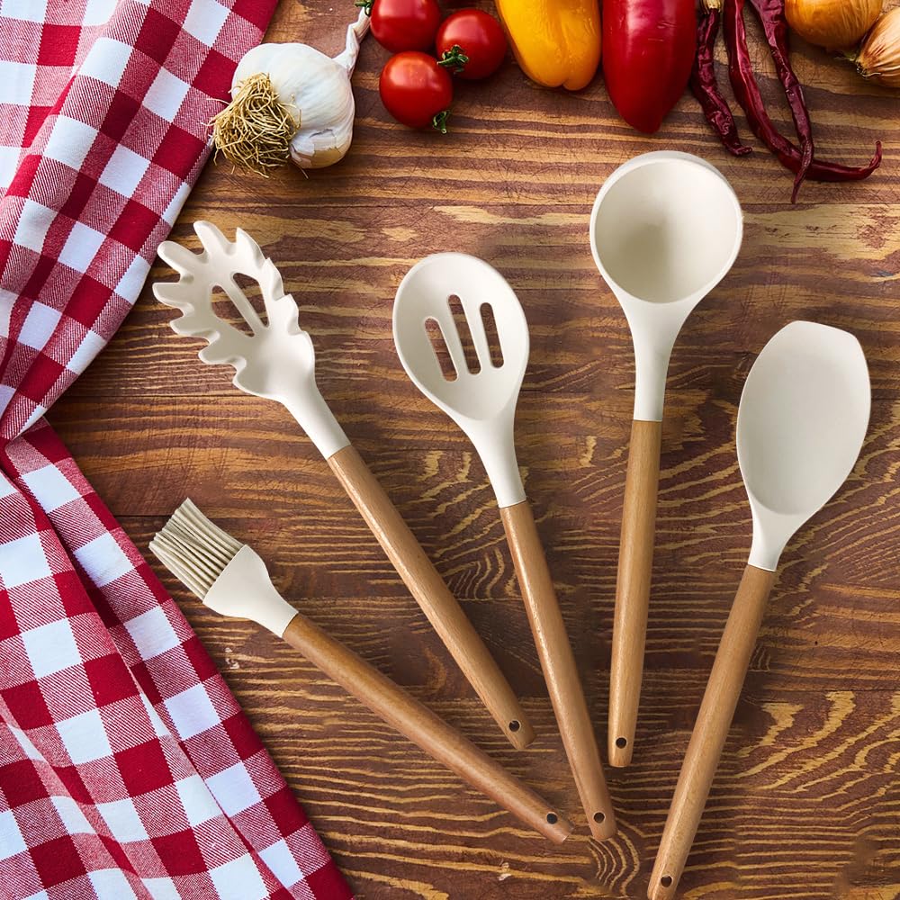 Cooking Utensils Set- 35 PCs Kitchen Utensils with Grater,Tongs, Spoon Spatula &Turner Made of Heat Resistant Food Grade Silicone and Wooden Handles Kitchen Gadgets Tools Set for Cookware