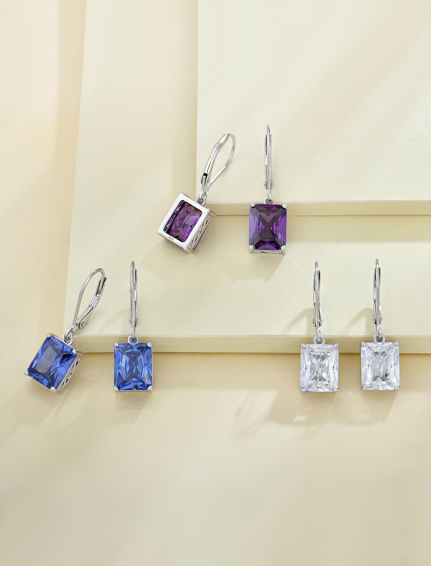 YL Solitaire Dangle Drop Earrings 925 Sterling Silver Leverback Earrings 8X10MM Square Created Alexandrite Jewelry