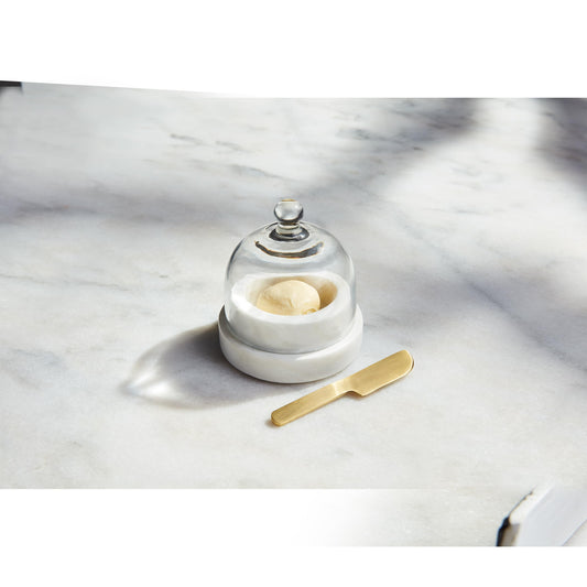 Mud Pie Round Marble Butter Dish; cloche 4 1/2" x 3 1/2" dia | spreader 4"