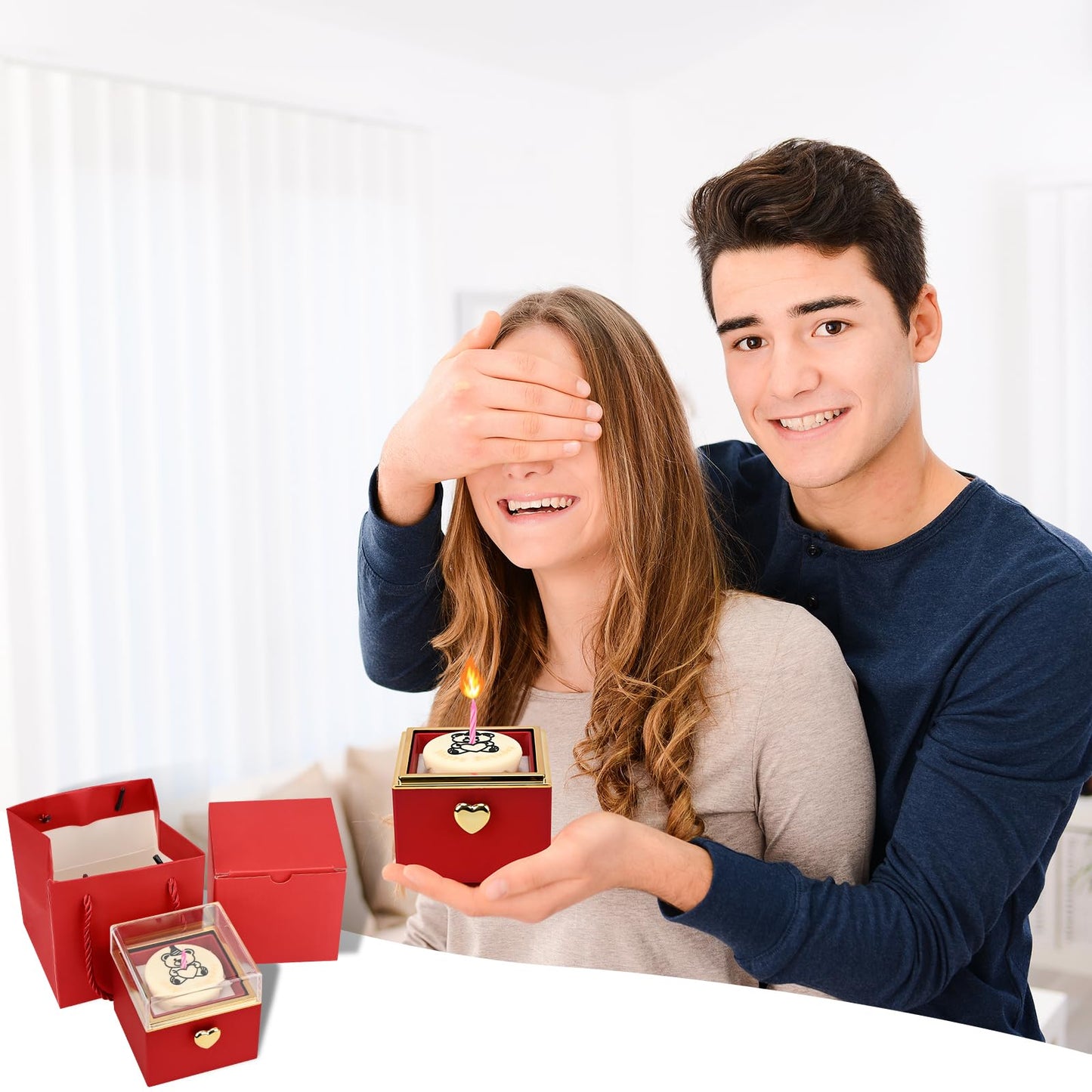 NUOGAO Rotating jewelry box, pop-up surprise gift box, romantic birthday surprise rotating necklace and ring box, Valentine's Day, birthday, anniversary, wedding gift (Red)