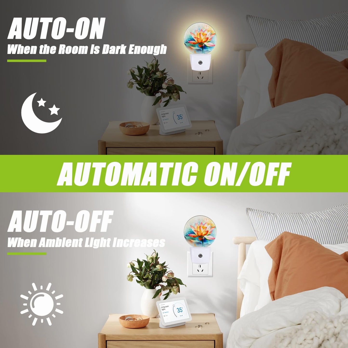 COSHARKLY Magic Lotus Flower Bloom Night Light,Floral Plug-in Night Lights with Dusk-to-Dawn Sensor for Bedroom Bathroom and Living Room Sleep Friendly lamp