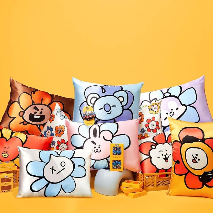 Kitsch x BT21 (Tata) Satin Pillowcase with Zipper for Hair & Skin - Softer Than Silk Pillow Cases, Smooth Cooling Pillow Cover, Wrinkle-Free, Machine Washable, King Size (19x36)