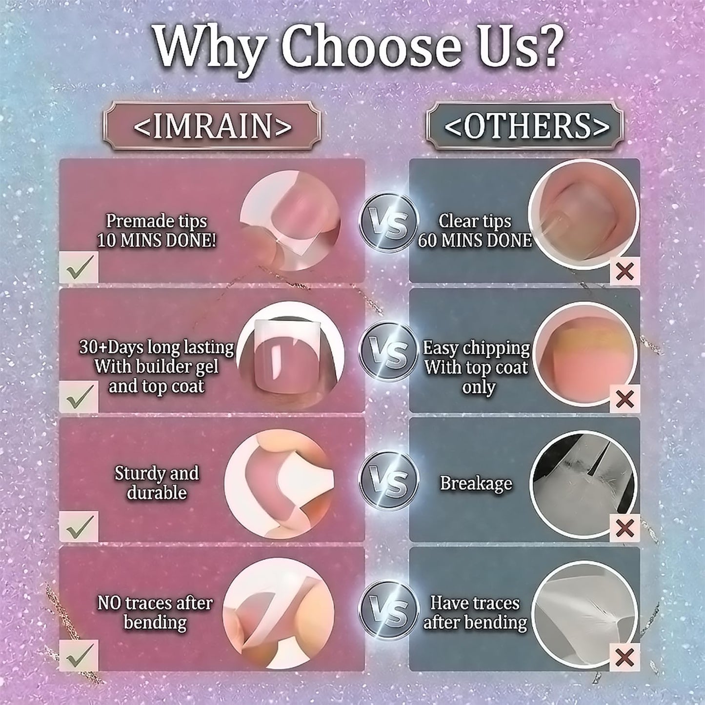 IMRAIN Coffin Press on Nails, Medium Fake Nails, Glitter Butterfly Design, 24 Pcs Reusable Glue on Nails for Women, Salon Quality