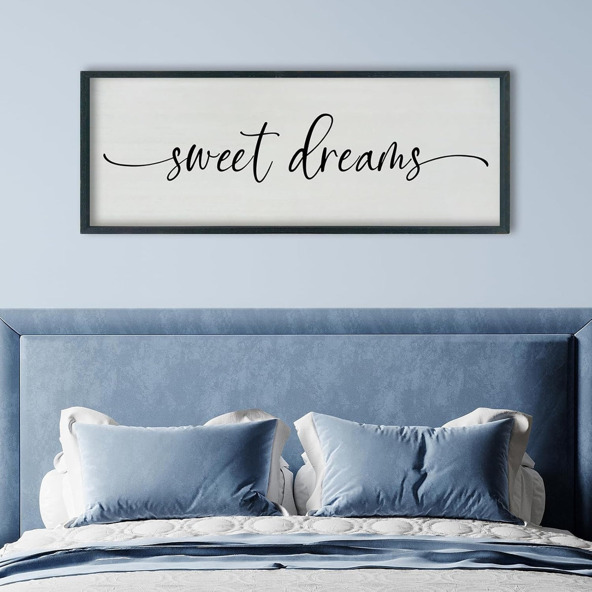 SRSZHIYUE Sweet Dreams Above Bed Wall Decor, 40"x15" Large Rustic Master Bedroom Over Bed Sign Guest Room Couples Wood Framed Farmhouse Horizontal Hanging Decoration (Black)