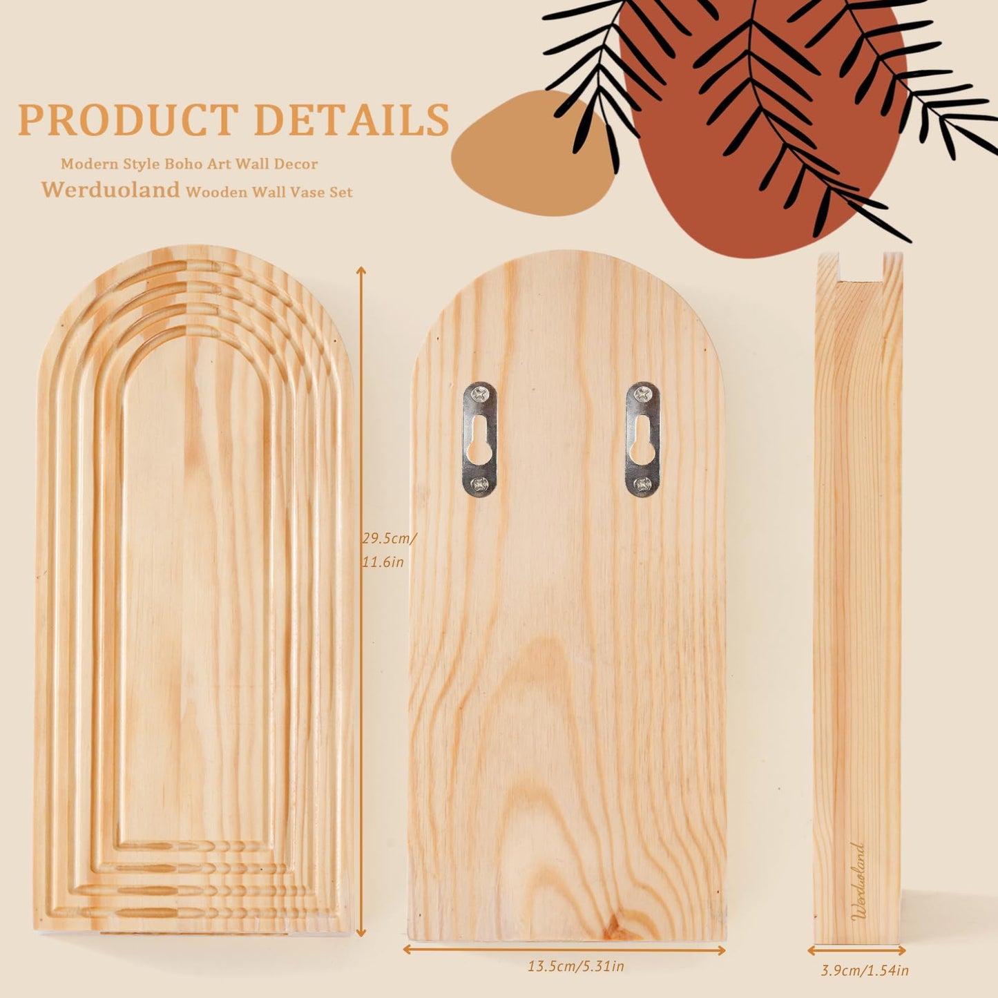 2 Pcs Wooden Wall Vase Set for Decor with 10pcs Artificial Eucalyptus Plants-Boho Hanging Planter Modern Farmhouse Wall Decor for Bathroom Living Room Dining Room Bedroom Kitchen