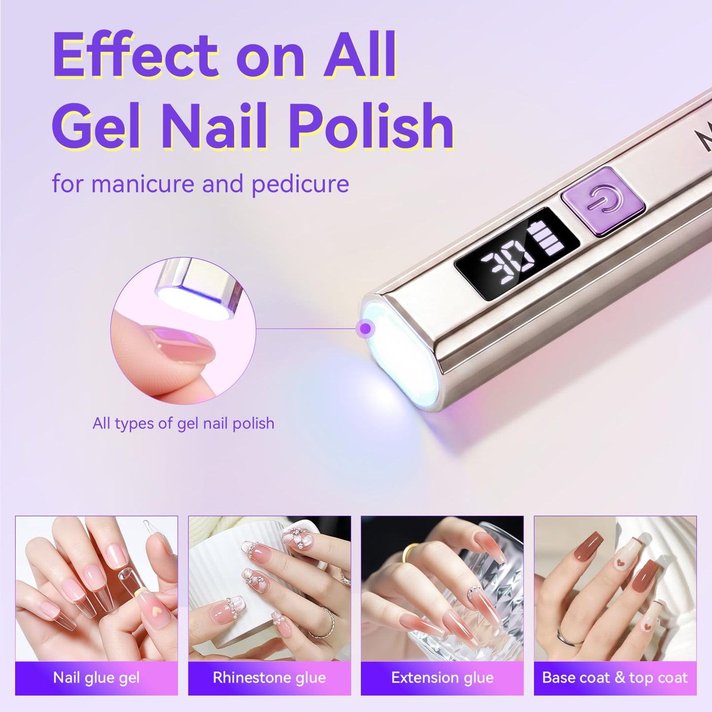 Makartt Handheld UV Light for Gel Nails – Portable Mini UV LED Nail Lamp Fast Curing Nail Dryer Rechargeable USB Nail Light with LCD & 2 Timers for DIY & Salon(Gradient Purple)