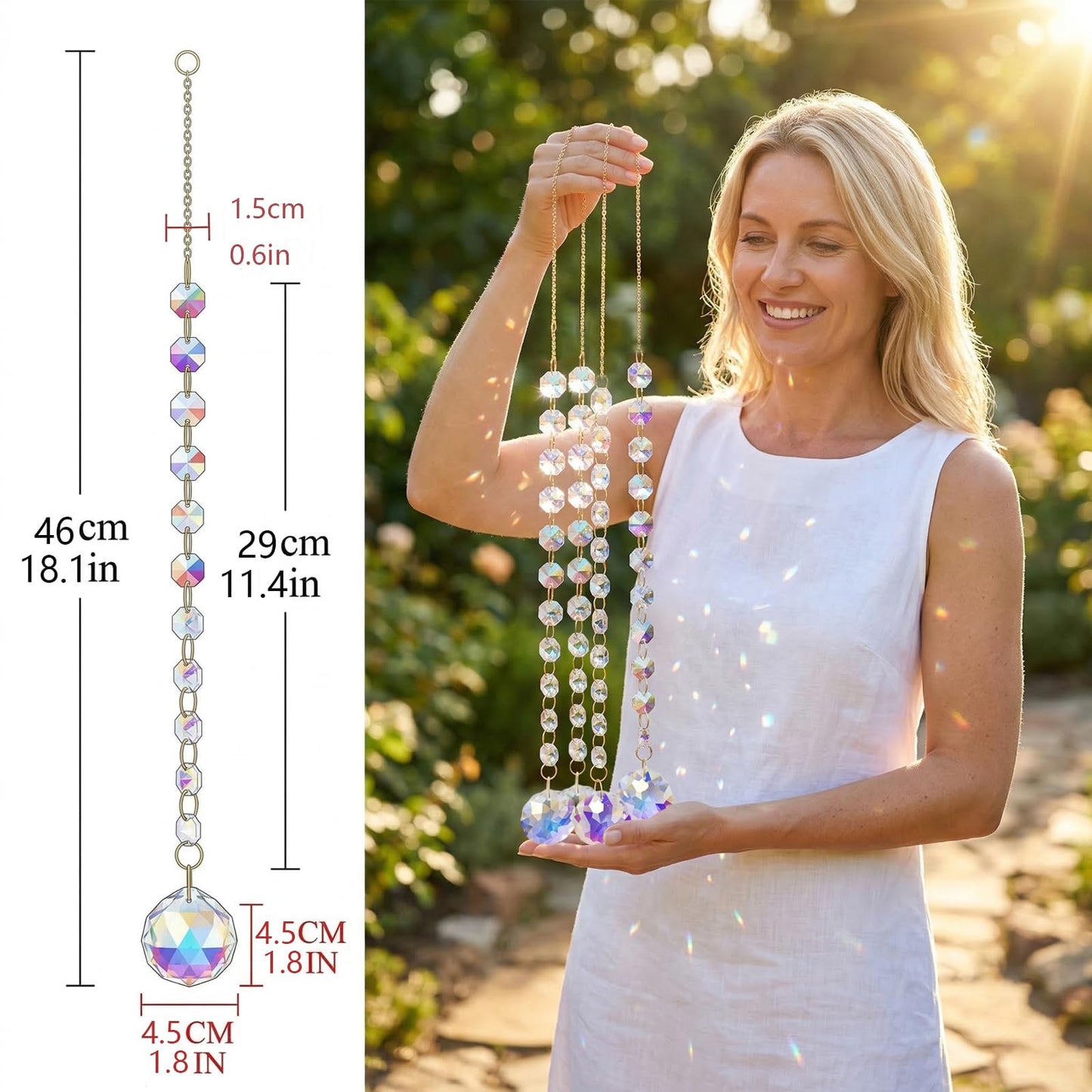 4Pcs Sun Catcher Crystals for Window Hanging, 18.1Inch Prism Suncatcher Rainbow Maker Crystals for Home Garden Decor Lamp Chandelier Lamp Prisms Wedding Party Xmas Gift