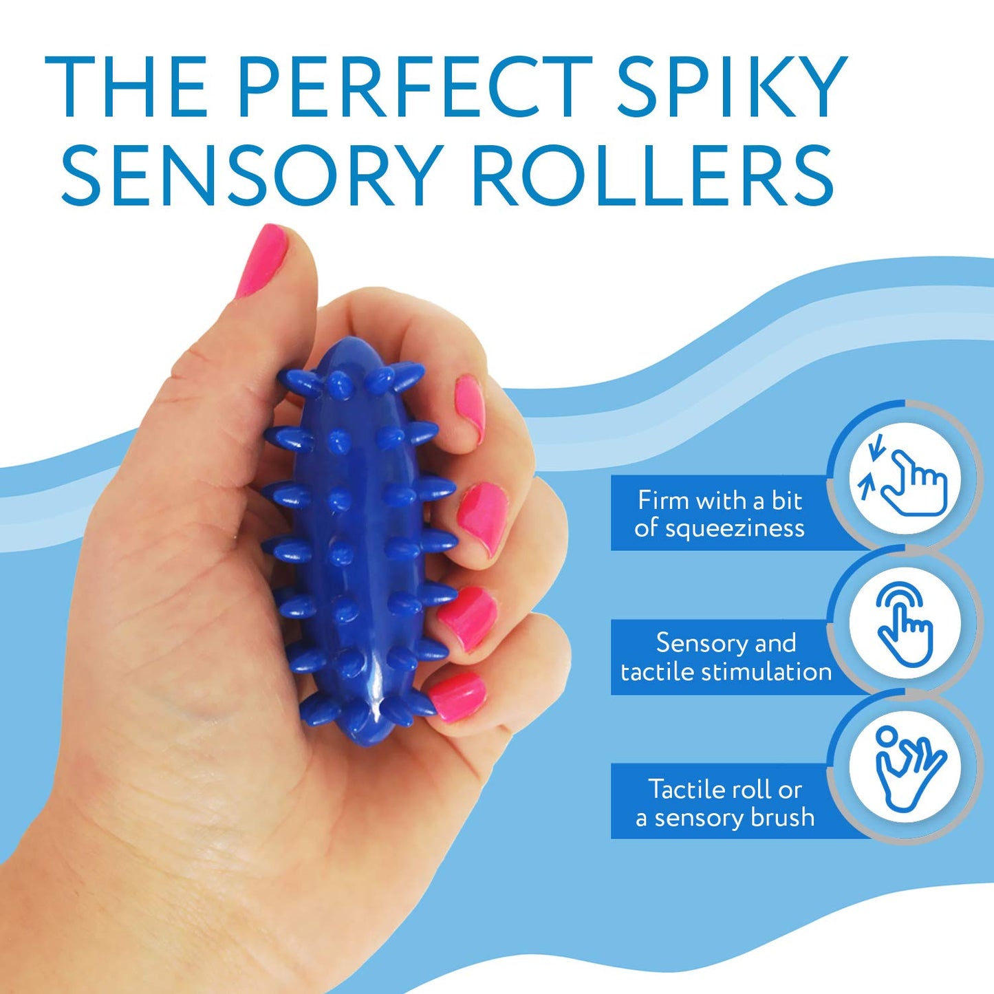 IMPRESA Spiky Sensory Roller - Multicolor 3-Pack, 3 in L x 1.4 in Dia Tactile Sensory Brush Roller for Kids - Stress Relief & Focus - Animal-Themed Monkey Spiky Fidget