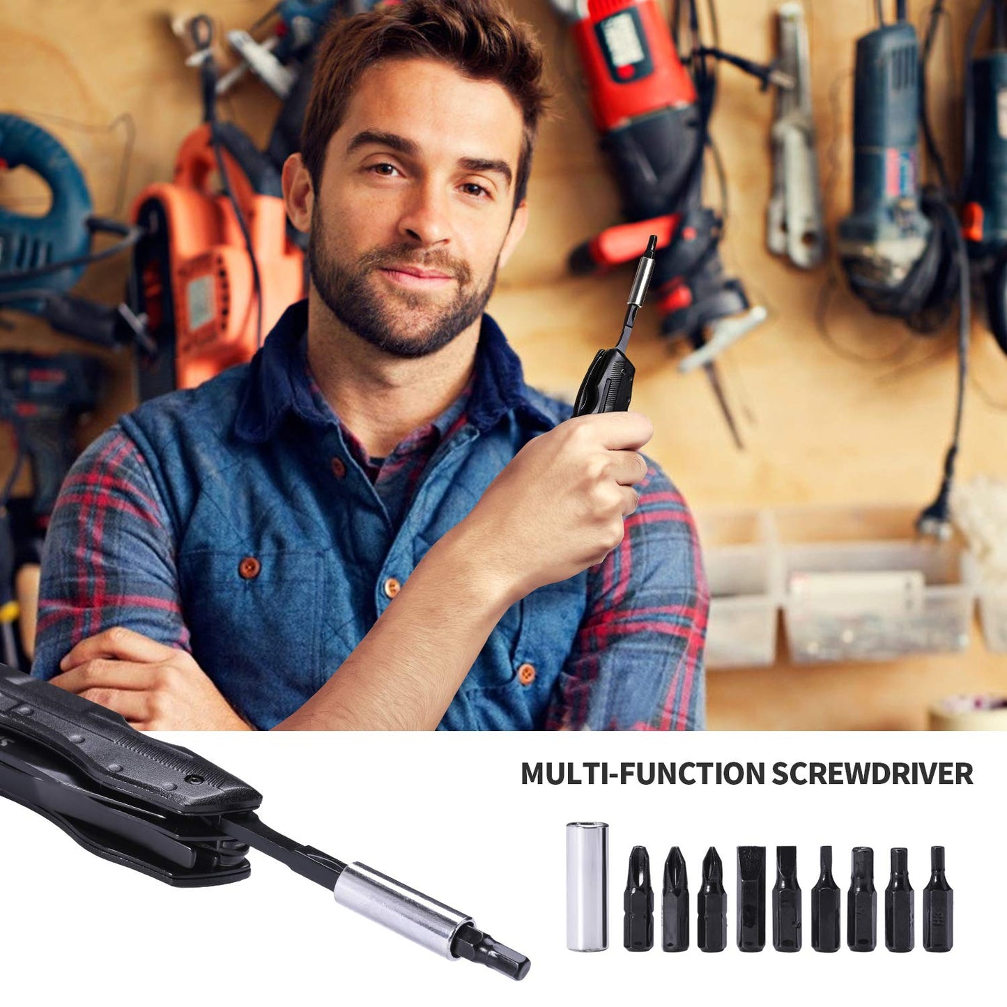 Unutes 14 in 1 Multitool Pocket Knife for Men, Tactical Multi-Tool Plier 9-in-1 screwdriver set with Nylon Sheath for Survival, Camping, Gifts Ideas for Dad, Husband