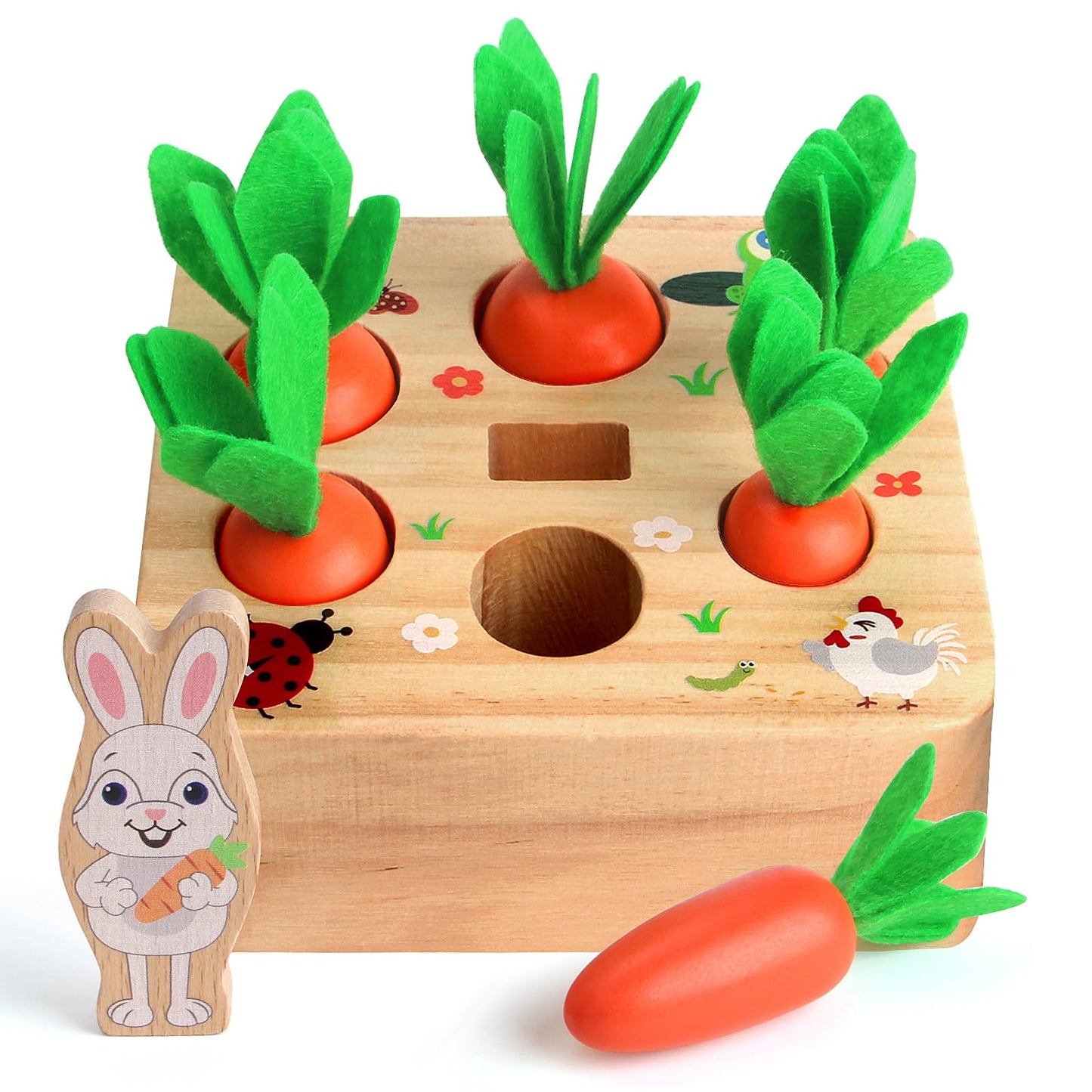 SKYFIELD Carrot Harvest Game Wooden Shape Sorting Puzzle for Baby Boys and Girls 1-3 Years, Montessori Gift Toy with 7 Sizes Carrots