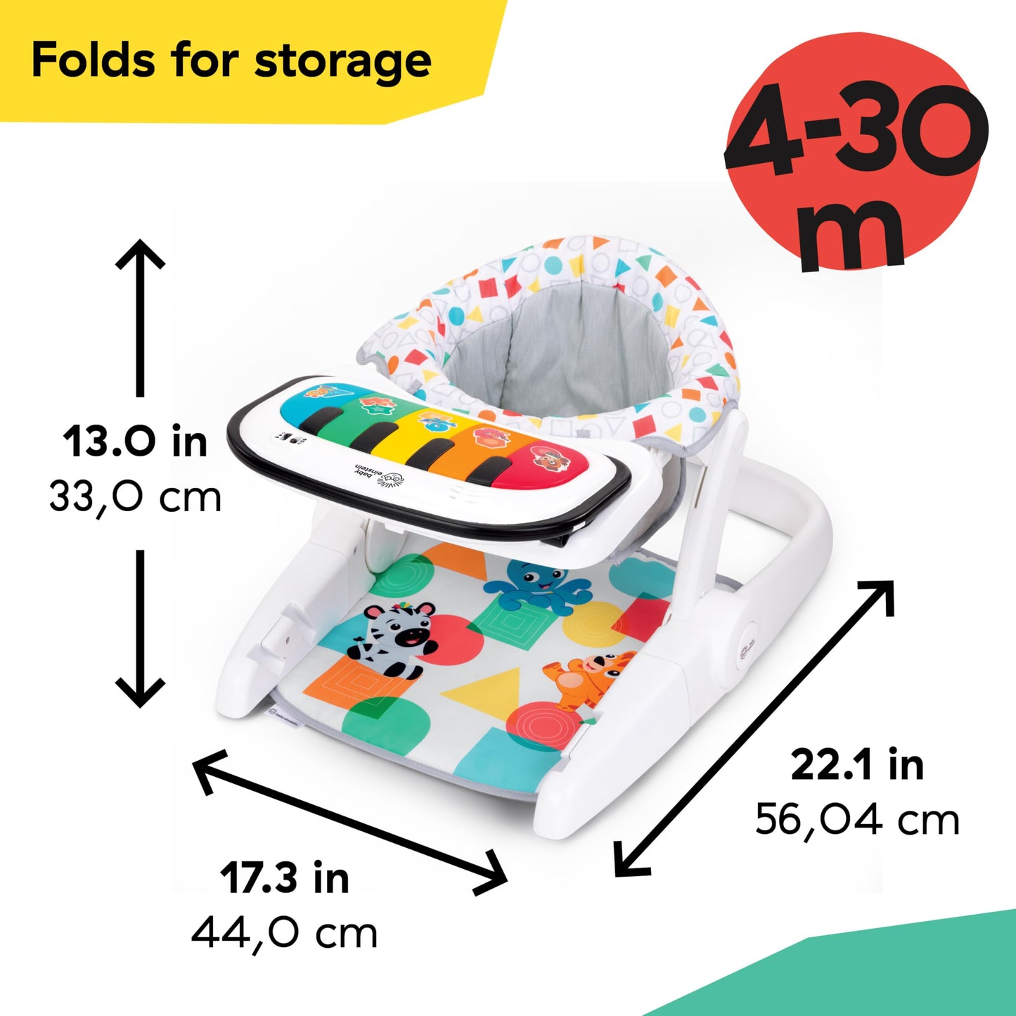 Baby Einstein 4-in-1 Kickin' Tunes Learn-to-Sit Music & Language Floor Seat, with 2 Positions and Detachable Kick Piano, Ages 4 Months and Up