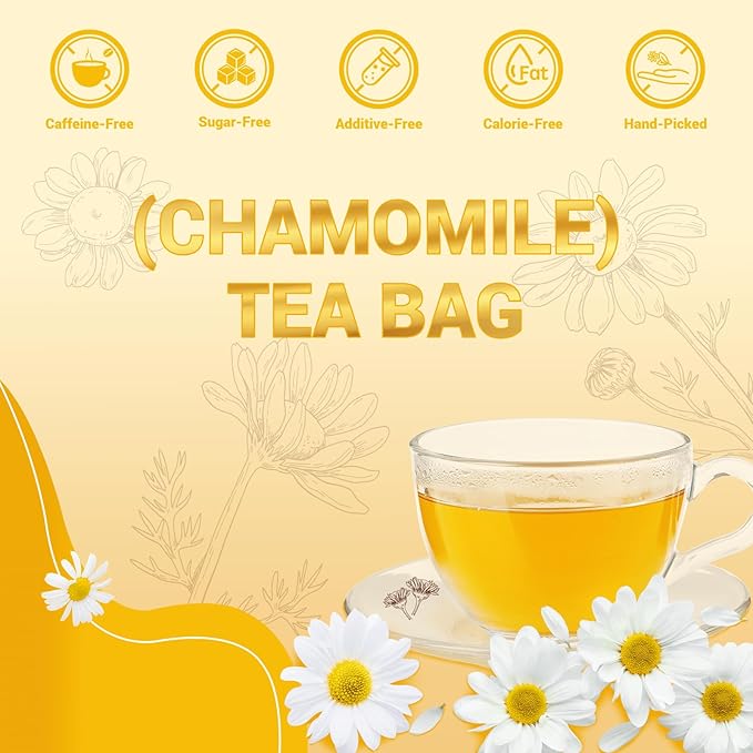 Chamomile Tea Bags 100 Count, Chamomile Flower Herbal Tea with Sugar-Free, Caffeine-Free