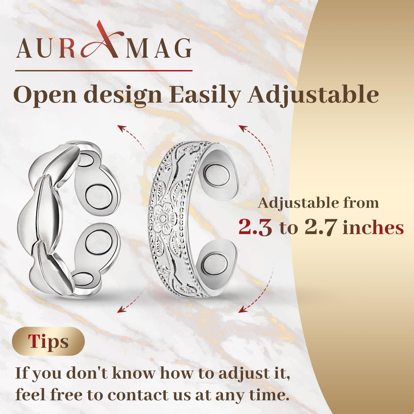 Copper Rings for Women, 99.99% Pure Copper Magnetic Thumb Ring with 3500 Gauss Magnets, Copper Jewelry Gift with Present Box(2 PCS)