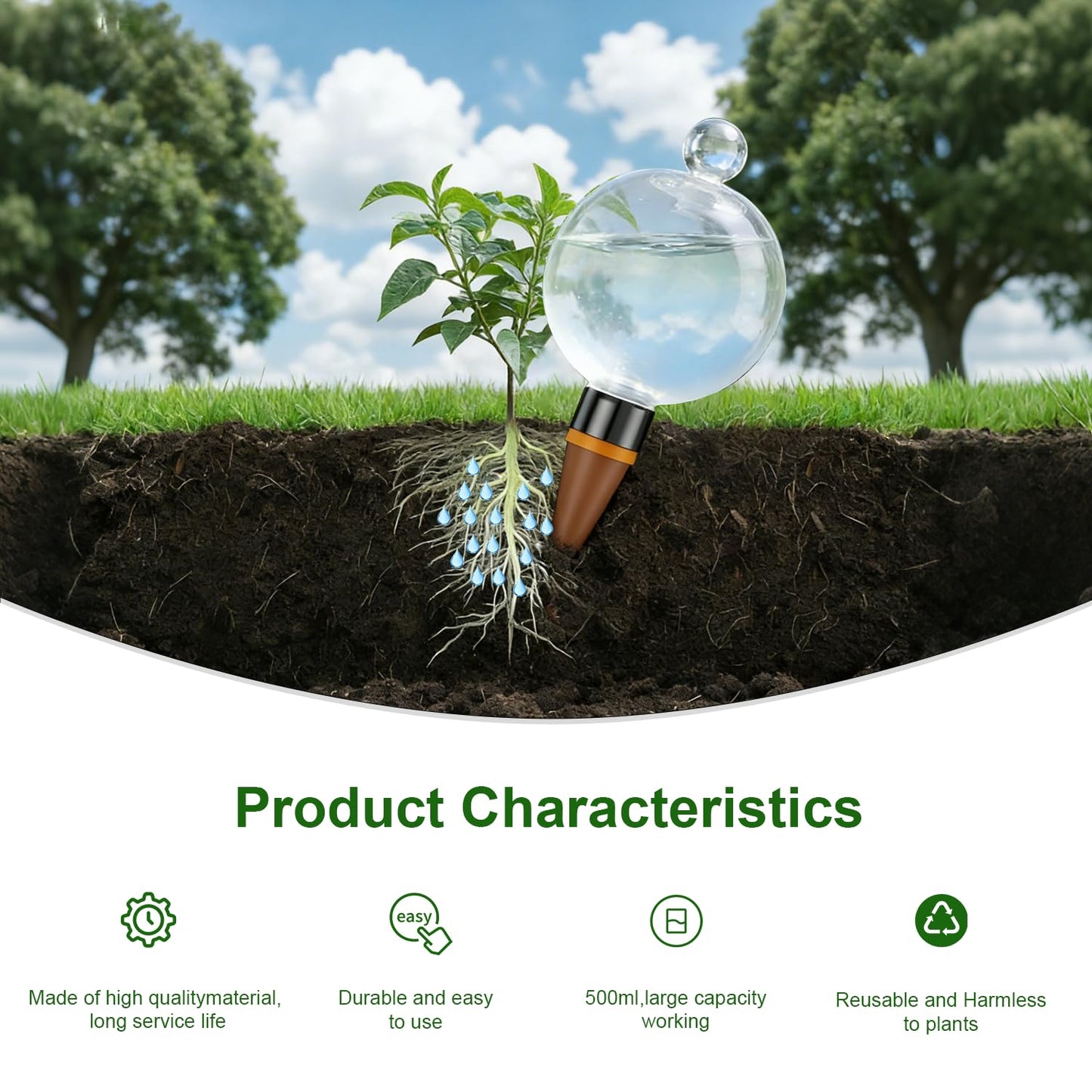 HSHATJSJSY 2 Pcs Plant Self Watering Globes with Covers，Self Watering Planter Insert,Automatic Plant Waterer Indoor ，17.5 oz Watering Bulbs with Terracotta Watering Spikes with Shovel(clera)