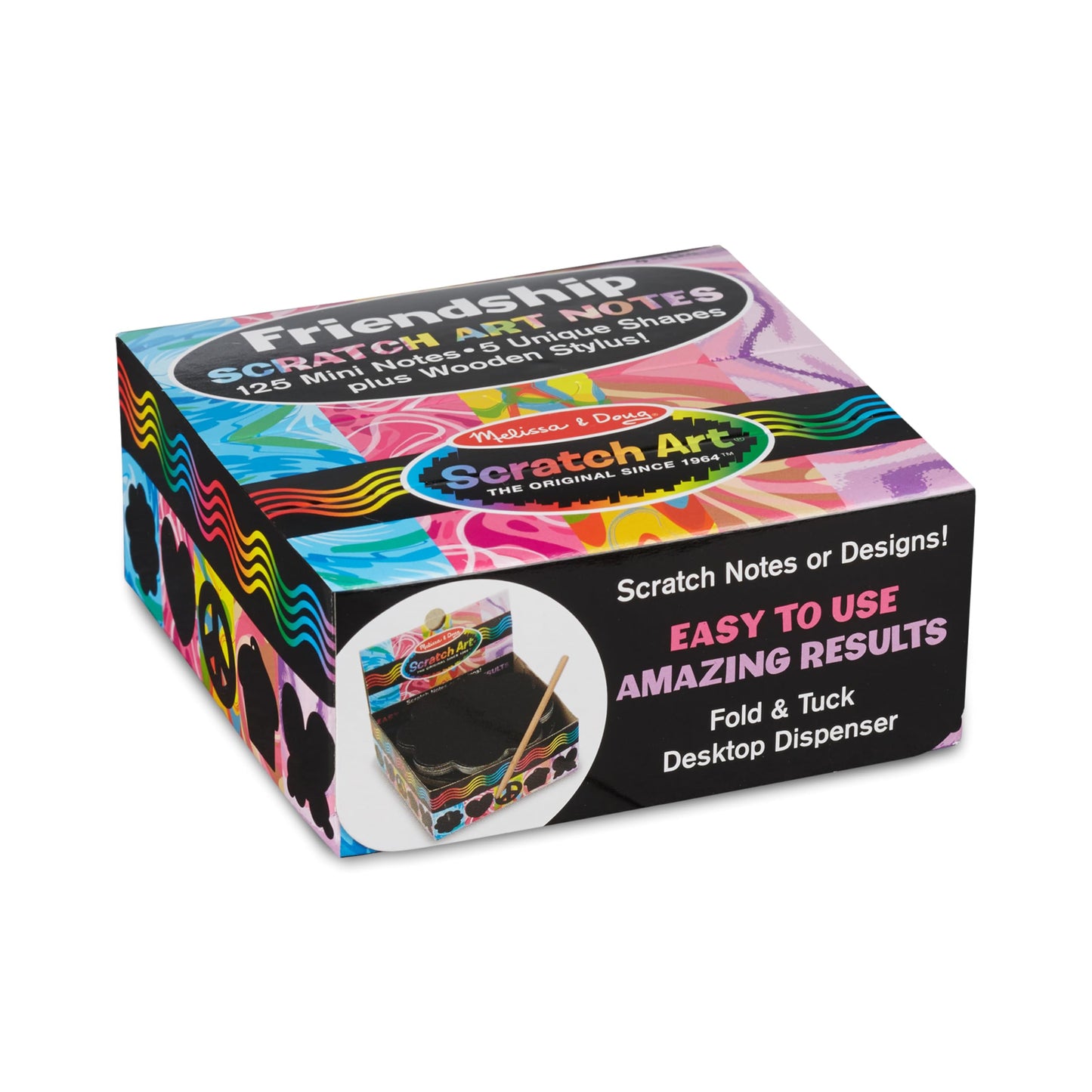 Melissa & Doug Scratch Art® Box of 125 Friendship-Themed Shaped Notes in Desktop Dispenser (Approx. 3.5” x 3.5” Each Note)