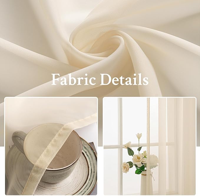 MIULEE 2 Panels Solid Color Sheer Window Curtains Elegant Window Voile Panels/Drapes/Treatment for Bedroom Living Room (54X102 Inches Cream)