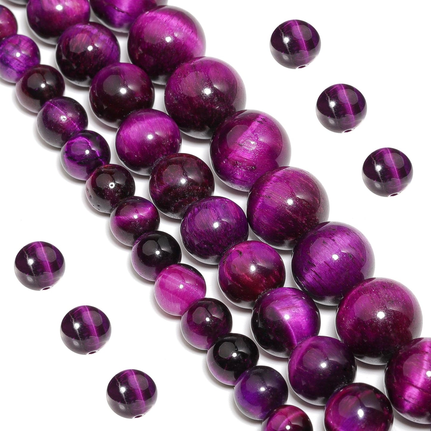 Yochus Natural Tiger Eye Beads, 90Pcs 4MM Onyx Agate Color Enhance Round Loose Beads Bulk, DIY Charm Smooth Gemstone Beads for Jewelry Making(6mm 8mm 10mm 12mm Beads)