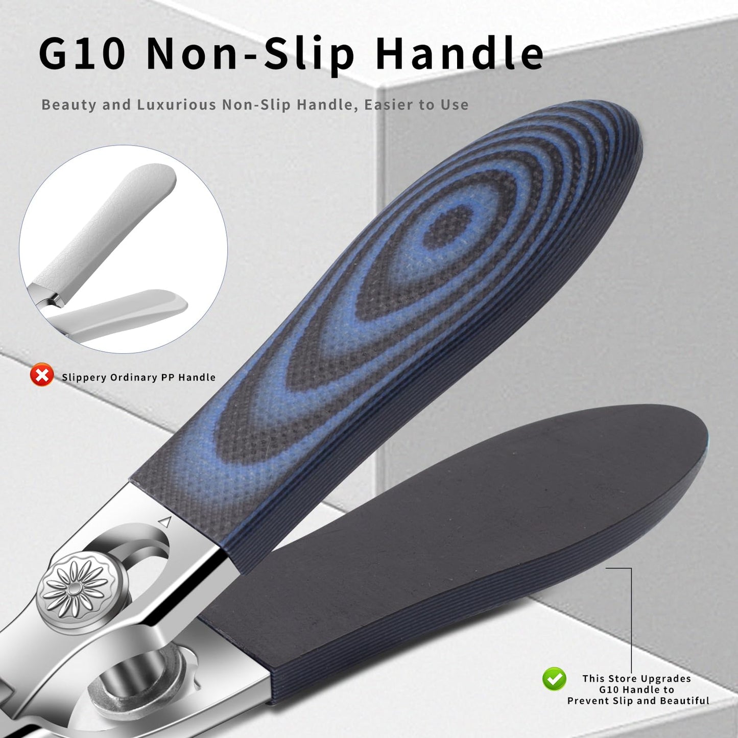 Safety Lock Cuticle Nippers for Home Manicure, G10 Handle Cuticle Trimmer for Pedicure Kit, Nail Care Tool for Seniors (Oval Blue D)
