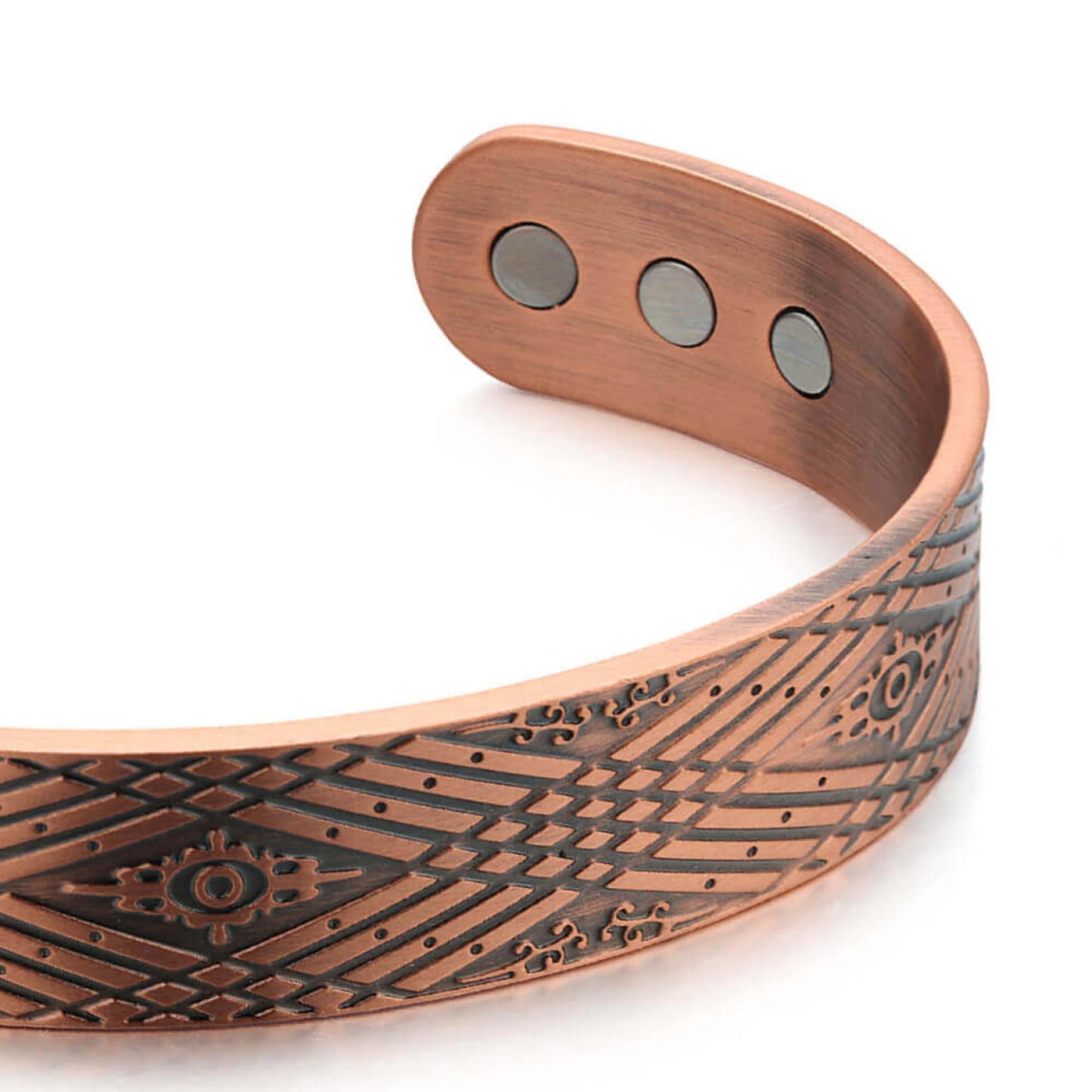 Earth Therapy Bronze Diamond Pattern Magnetic Copper Cuff Bracelet for Men & Women - Adjustable - Ultra Strength