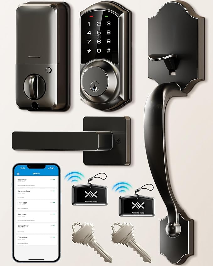 Veise VE06-H Smart Front Door Lock Set, App Control, Keyless Entry Deadbolt with Lever Handle, Electronic Digital Touchscreen Keypad, Auto Lock, Easy Install, Matte Black