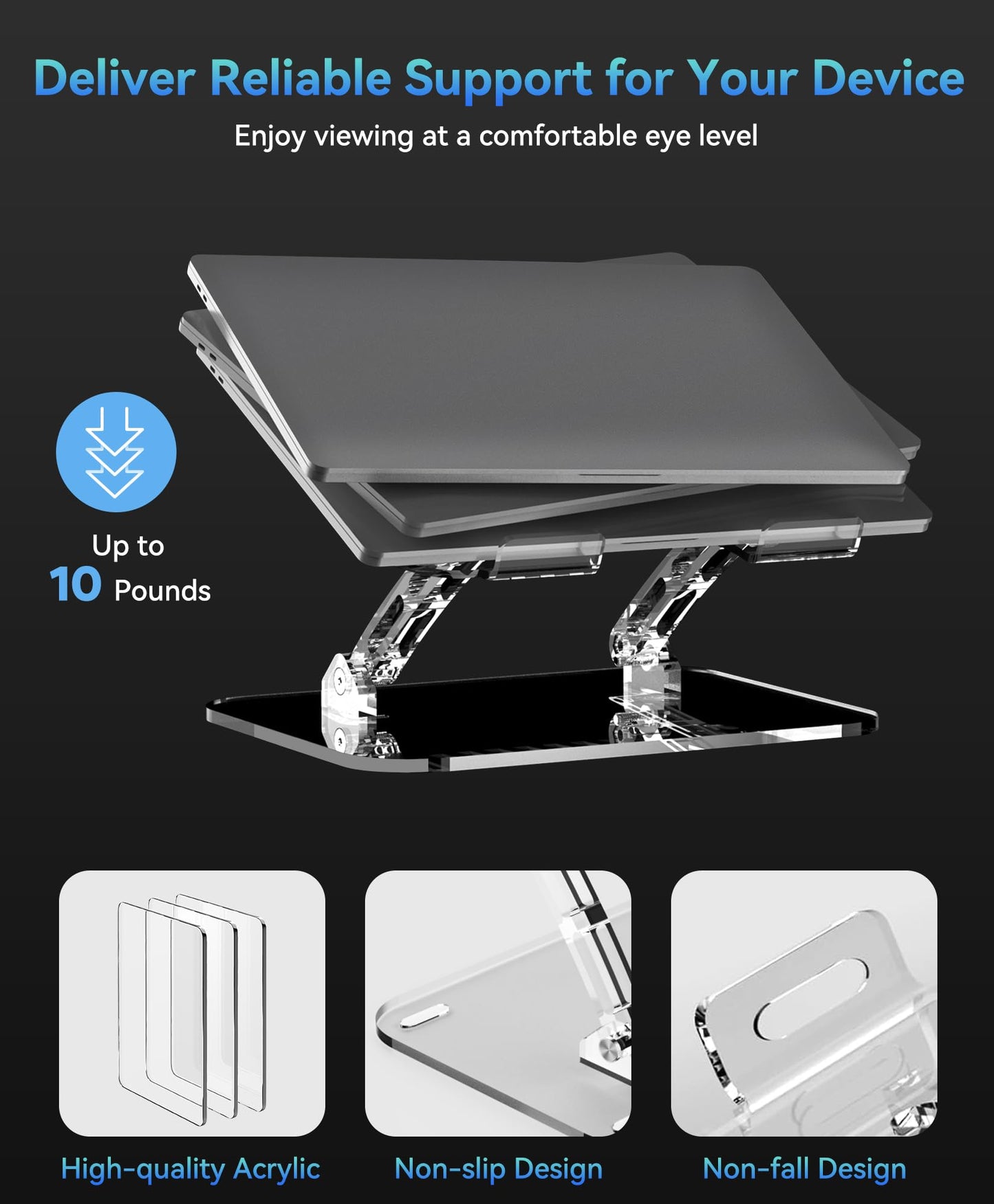 Lpoake Adjustable Foldable Laptop Stand, Portable Ergonomic Computer Stand for Laptop, Compatible with 10 to 15.6 Inches Notebook Computers