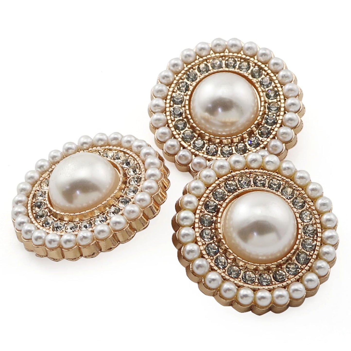 XGNG 16PCS Gold Diamond-Encrusted Pearl Buttons Metal Button Rhinestone Faux Pearl Buttons Embellishments for Coat, Suits, Knitting Sweaters, Sewing Crafting