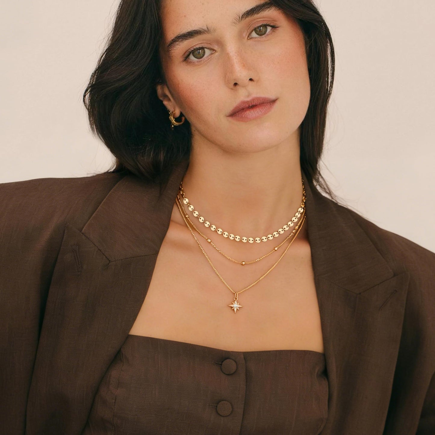ÌF ME Layered Gold Necklaces for Women, 18K Gold Plated Adjustable Choker Chain Necklace Stack, Dainty Pendant Necklace Jewelry Set