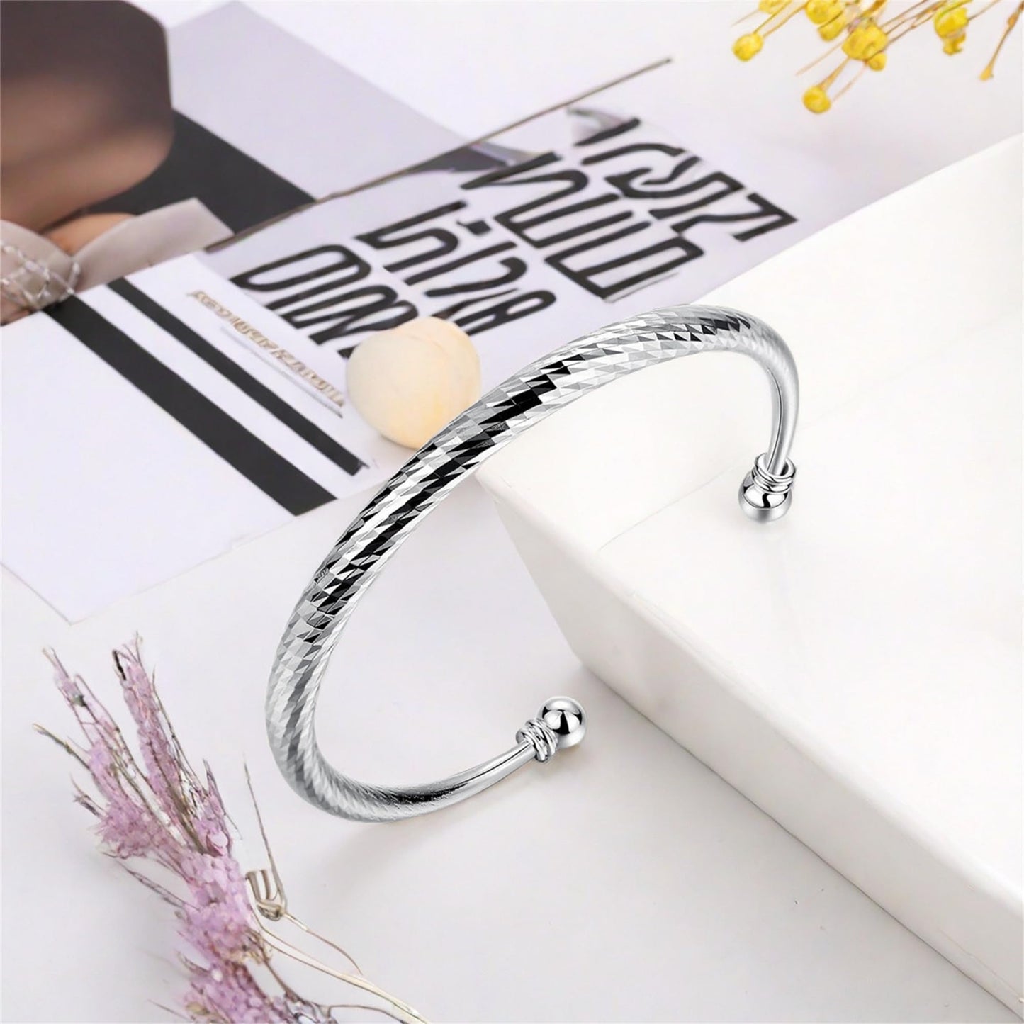 925 Sterling Silver Cuff Bangle Bracelet for Women Men Platinum Plated Bangle Bracelet Open Bangle Cuff Bracelet Twisted Adjustable Bangle Bracelet for Women Stackable Minimalist Bangle Bracelet
