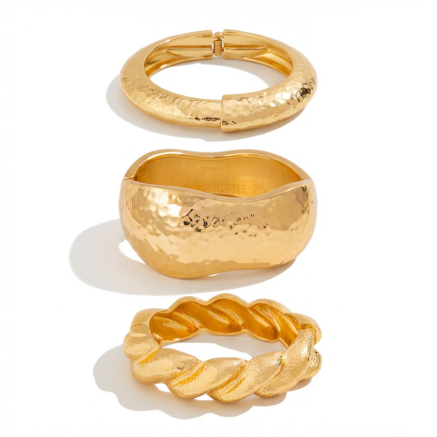ALEXTINA 3Pcs Chunky Bangle Bracelets for Women, Wide Polished Bracelets Set Big Minimalist Statement Bracelet Open Cuff Bracelets