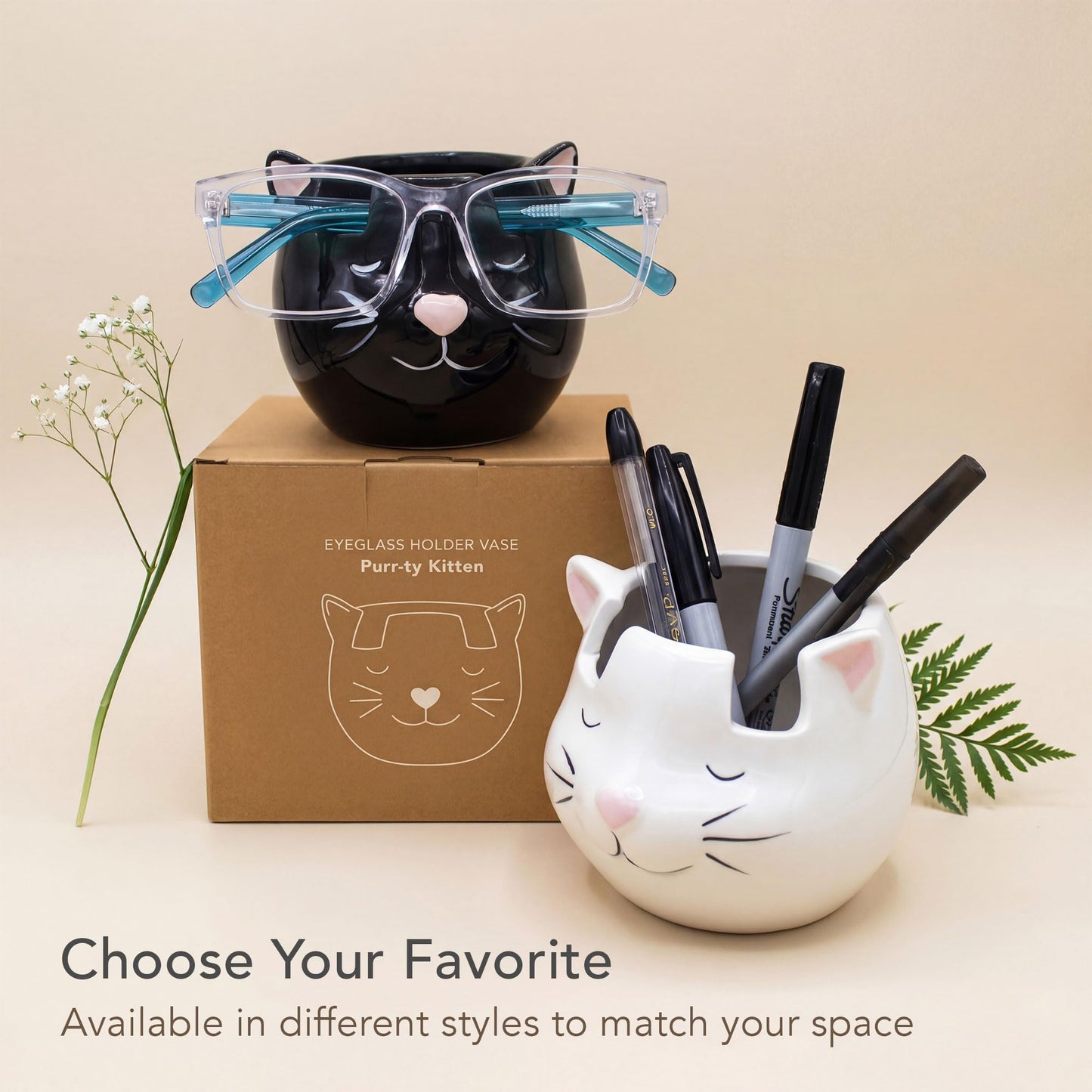 Luvberries White Cat Eyewear Holder, Multi-Purpose Accessories for Makeup and Stationery, Compact and Cute
