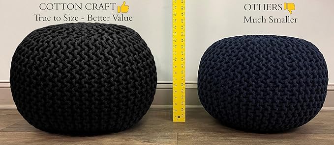 COTTON CRAFT Round Dori Pouf - Cotton Braid Cord Cable Knitted Ottoman - Foot Stool - Footrest - Floor Pouf - Accent Furniture - Woven Ottoman - Bean Bag - Living Room Dorm - 20 Dia x 14 High - Sage